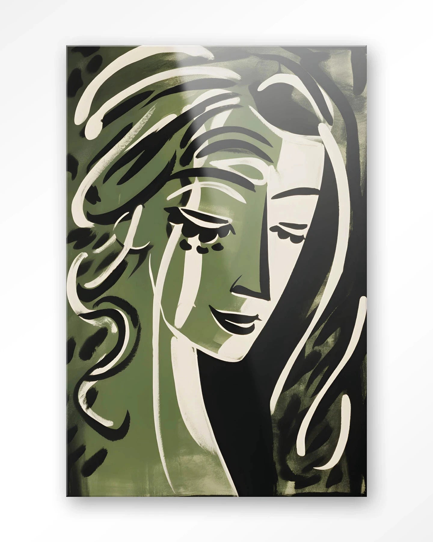 Moderne wanddecoratie van Urban Cotton met Aphrodite kunstprint, glasart en wandkleed, kleurrijk en artistiek ontwerp.