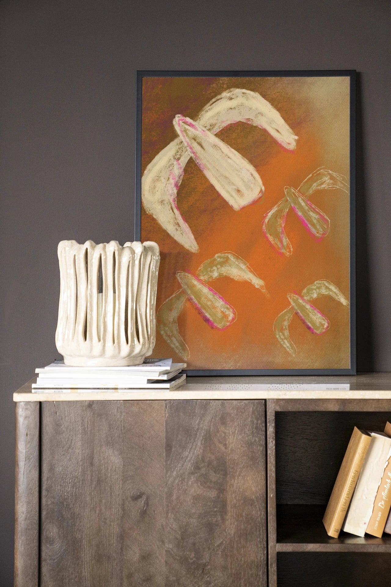 Moderne vogelkunst in houten lijst met zwart frame, wanddecoratie Artprint, glas en wandkleed door Urban Cotton