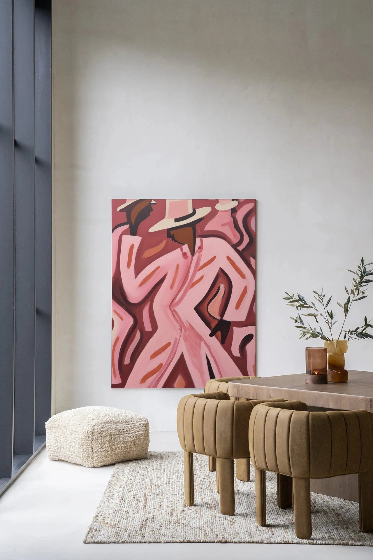 Modern boogie woogie kunstwanddecoratie van Urban Cotton, inclusief artprint, glaskunst en wandkleed in een stijlvolle lijst