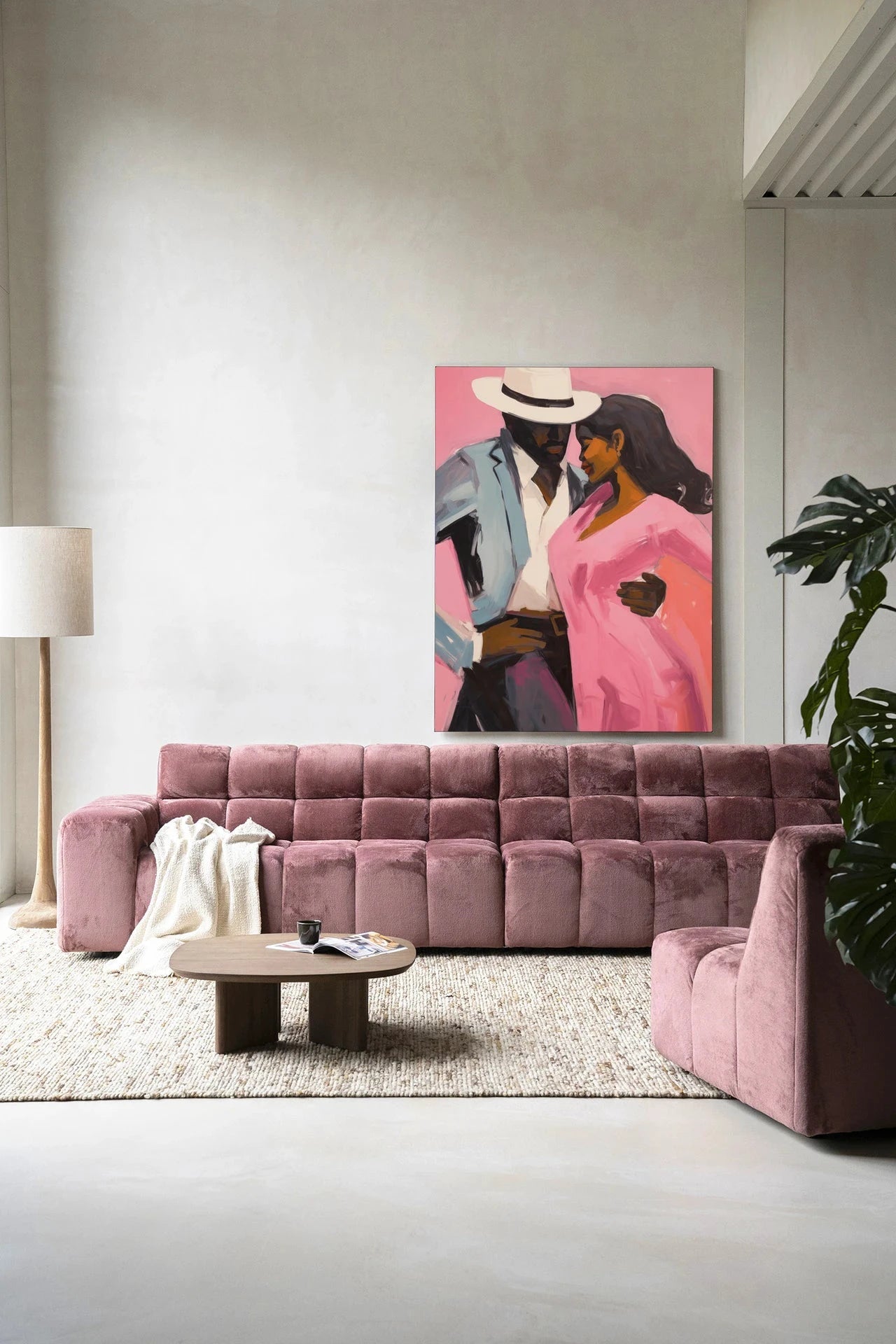 Moderne kunstwanddecoratie van Urban Cotton met kleurrijk wandkleed en artprint voor een stijlvolle inrichting.