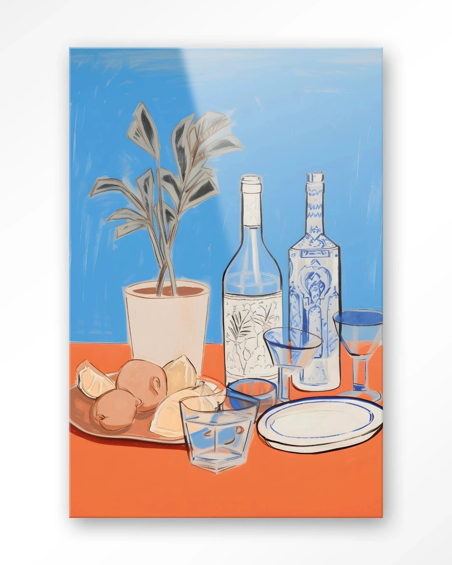 Moderne kunstwerk van Urban Cotton met een cocktailtafel in glas, geschikt als wanddecoratie en kunstprint voor in huis.