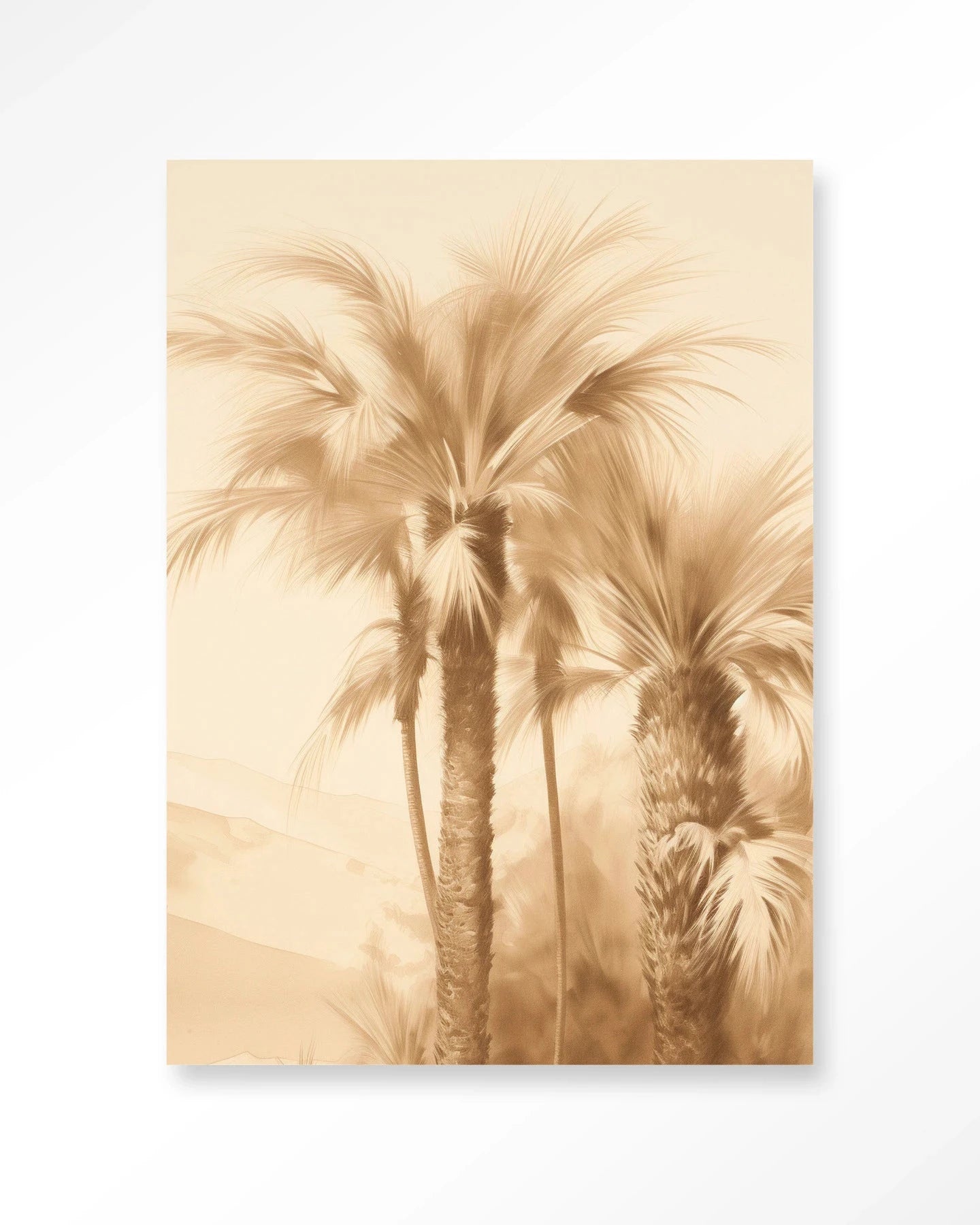 Moderne wanddecoratie van Urban Cotton met Desert Mirage kunstprint, glasart en wandkleed, kleurrijk en artistiek muurkunstwerk.