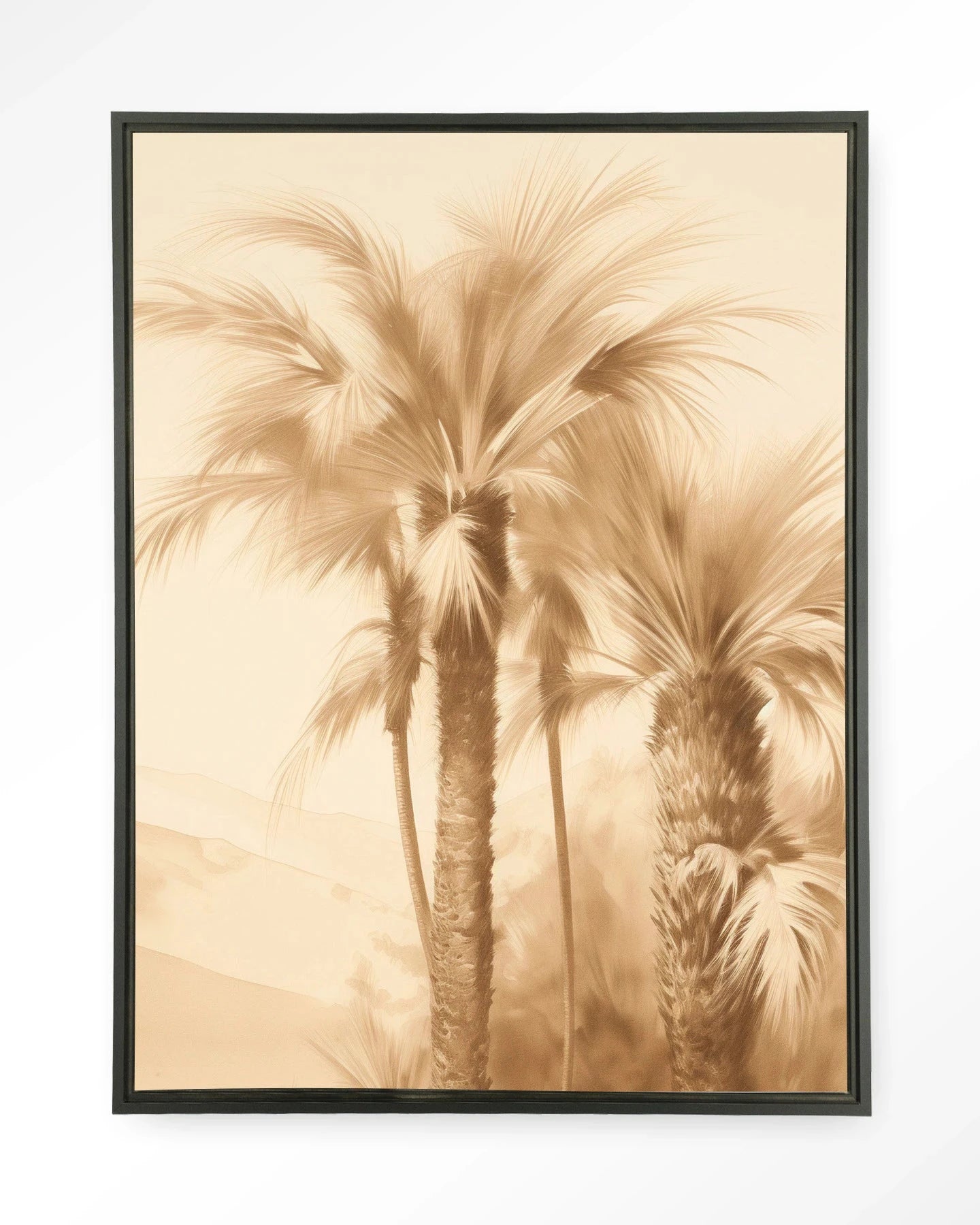 Desert Mirage wandkleed van Urban Cotton met moderne kunstprint en glazen accenten in een zwart zwevend frame.