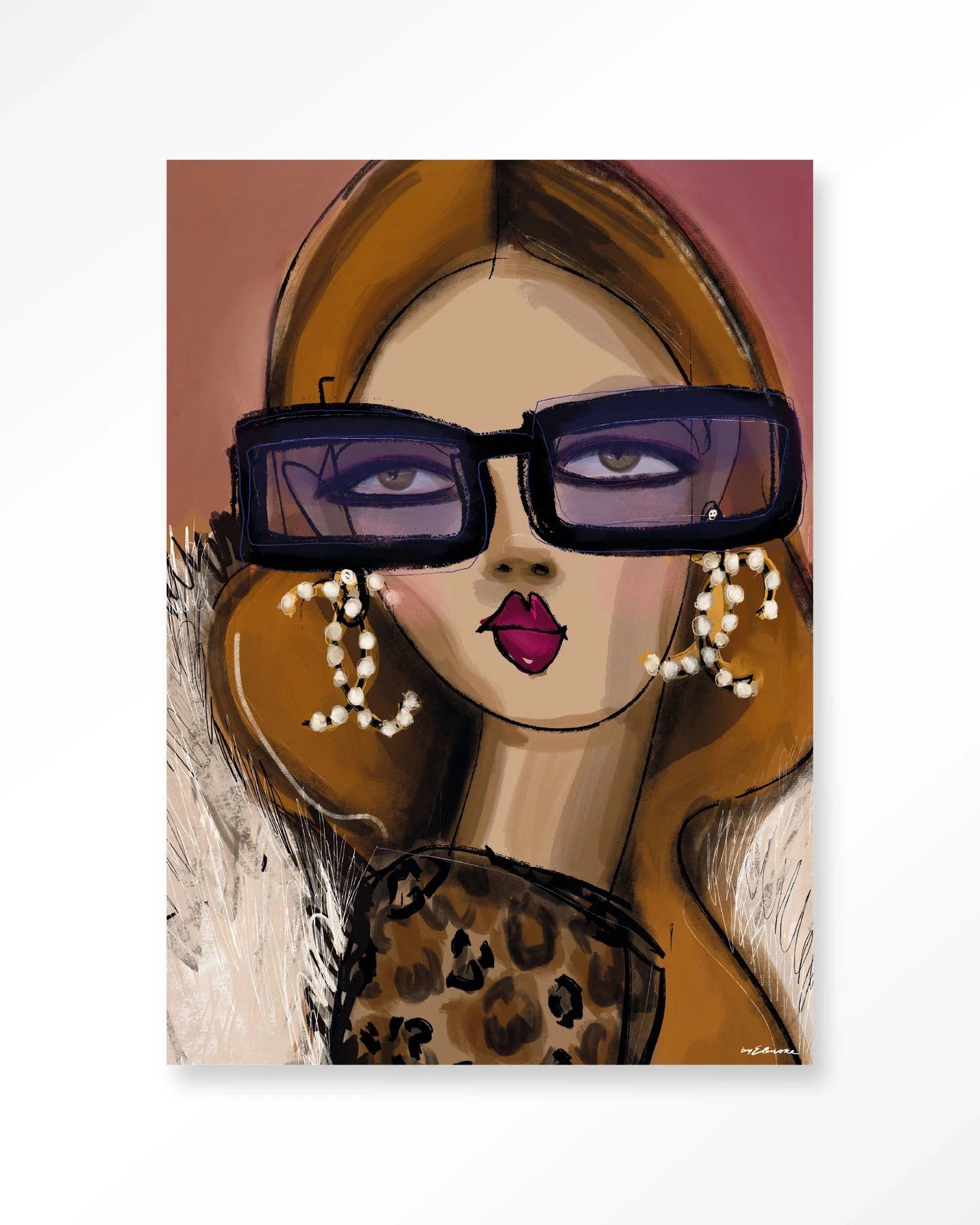 Moderne kunstwanddecoratie van Urban Cotton met een gedetailleerd artprint, glaskunst en wandkleed met de titel Diva.