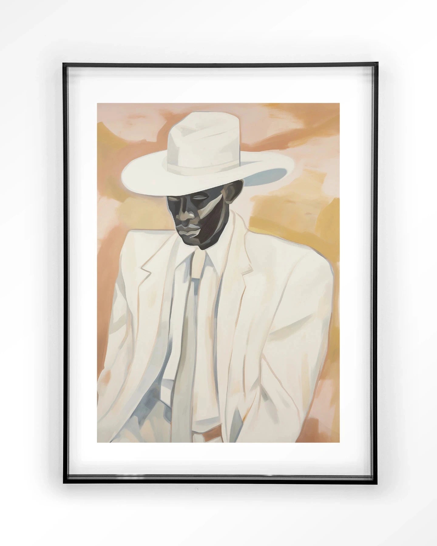 Moderne kunst van Urban Cotton, Dusty Don artprint met acrylframe in zwart, wanddecoratie met glas en textuur.
