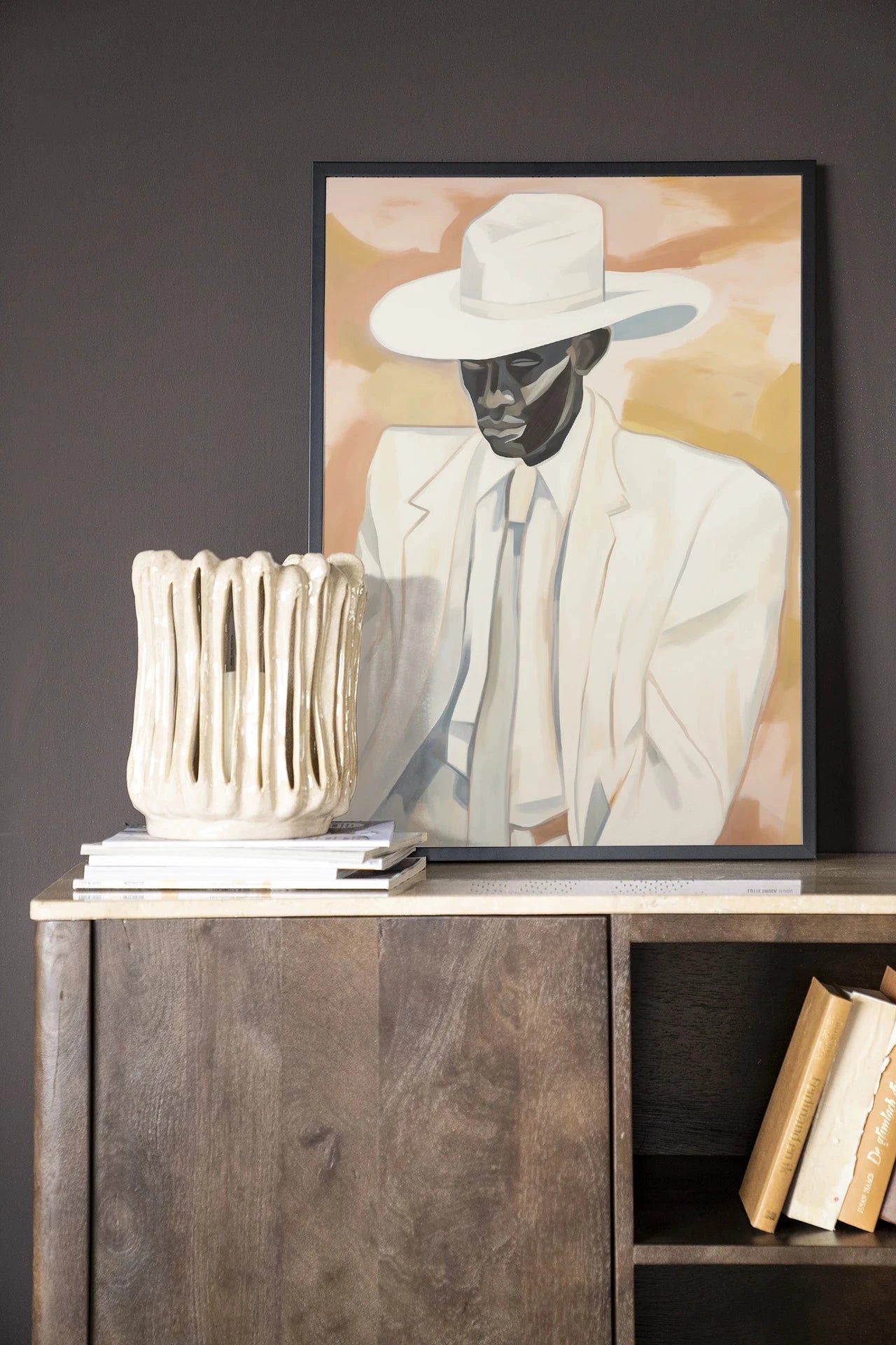 Moderne kunstprint Dusty Don met houten frame in zwart, onderdeel van Urban Cotton wanddecoratie collectie