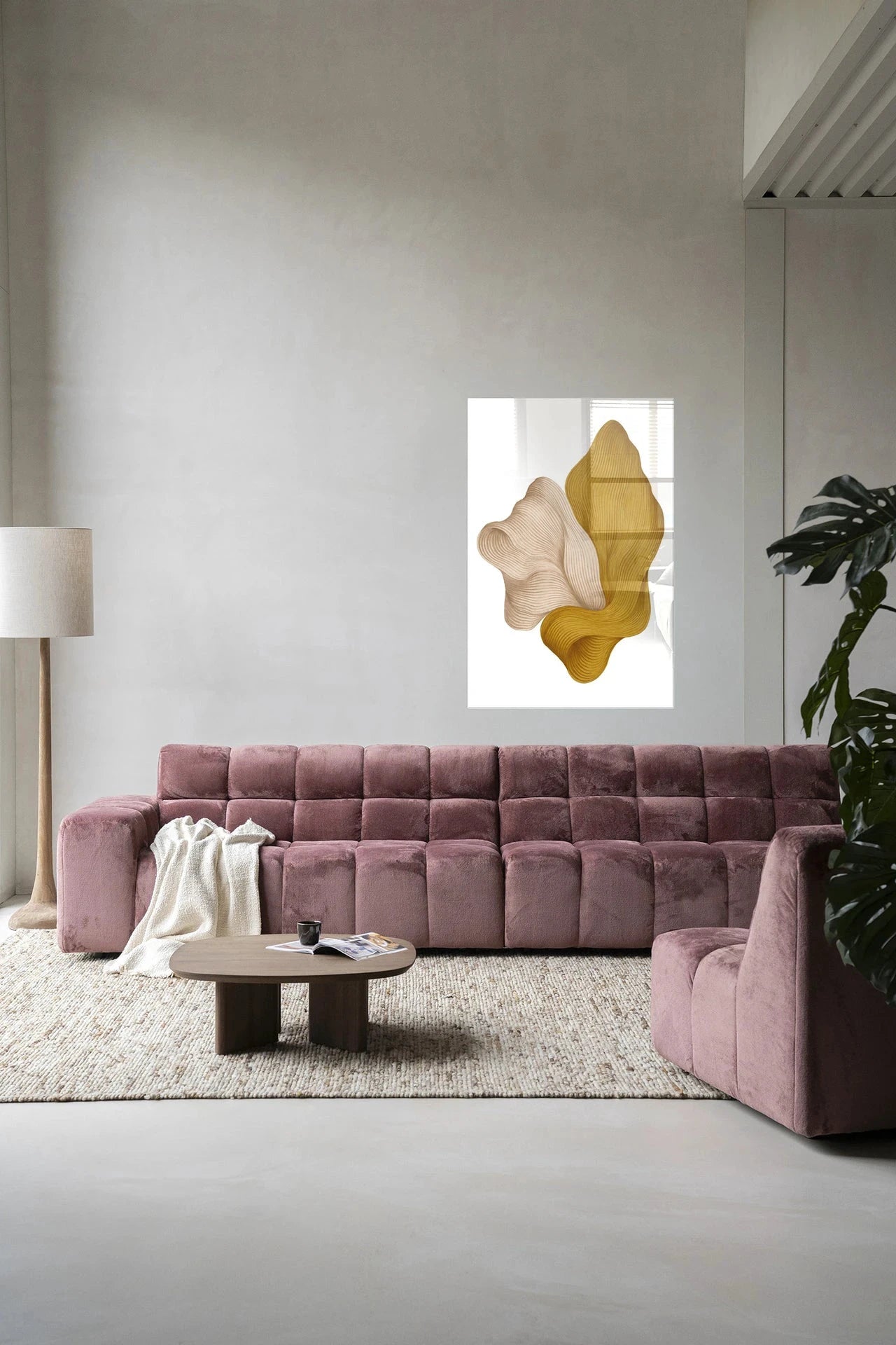 Moderne wanddecoratie van Urban Cotton met glaskunst en artprint, kleurrijk abstract ontwerp voor in de woonkamer