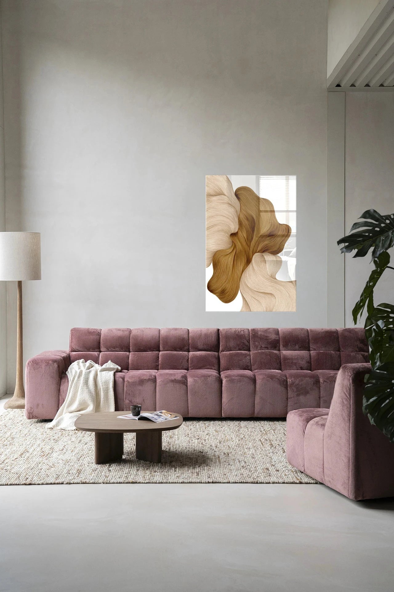 Moderne wanddecoratie van Urban Cotton, glaskunst en artprint met abstract design voor stijlvolle muurversiering