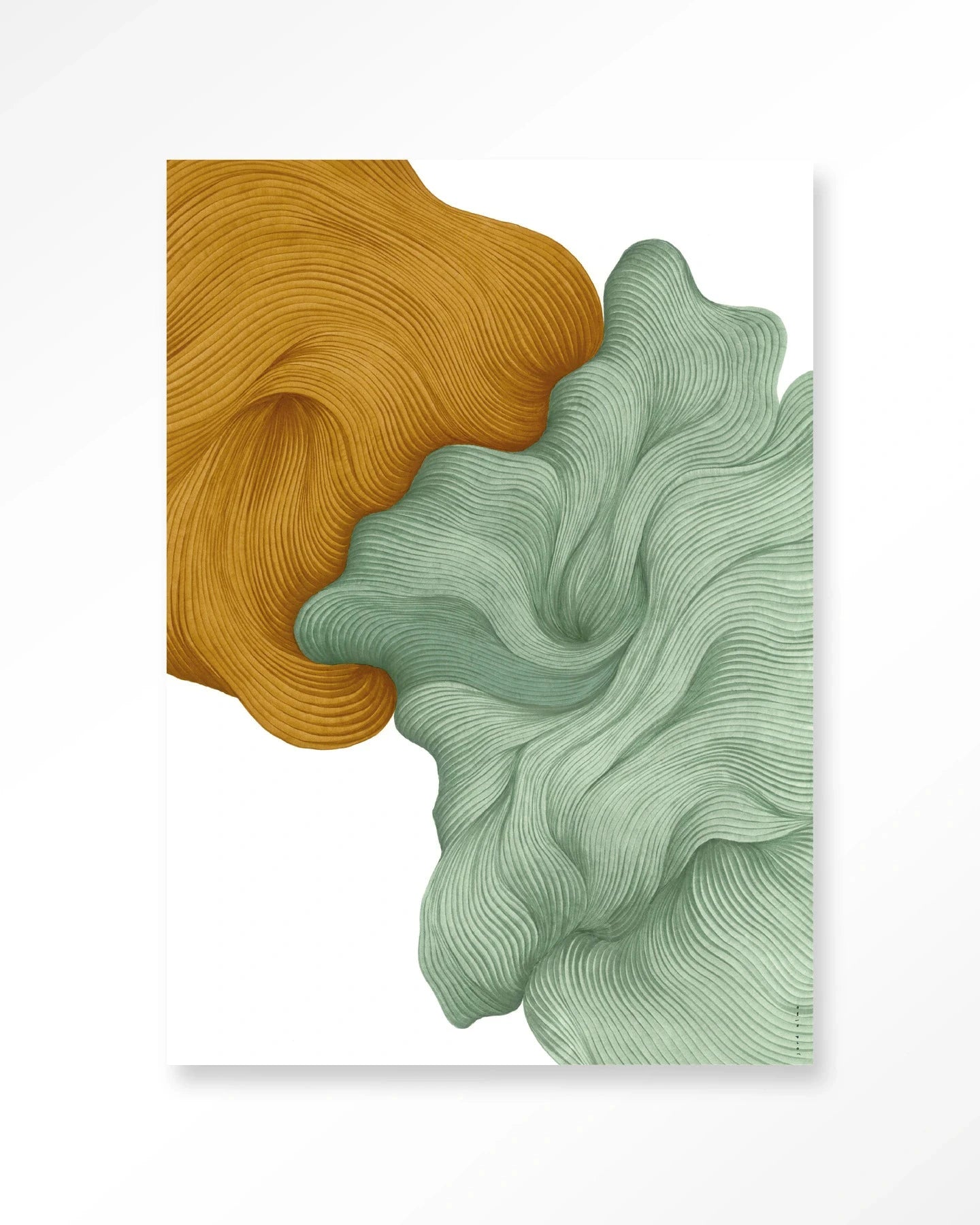 Moderne wanddecoratie van Urban Cotton, bestaat uit een kunstprint, glazen kunstwerk en wandkleed in een abstract ontwerp.