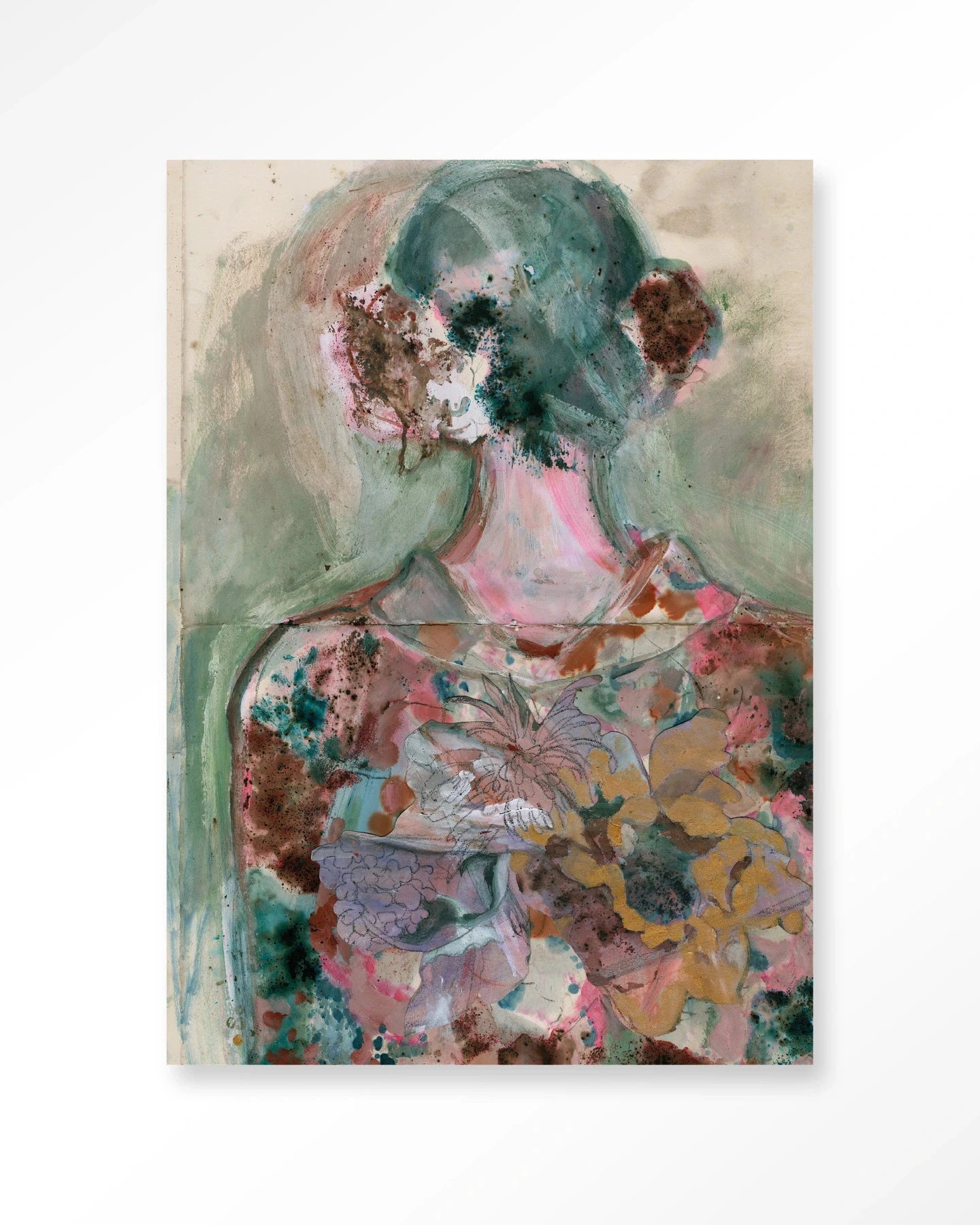 Moderne eclectische kunstwanddecoratie van Urban Cotton met artprint, glas en wandkleed in diverse kleuren en texturen.