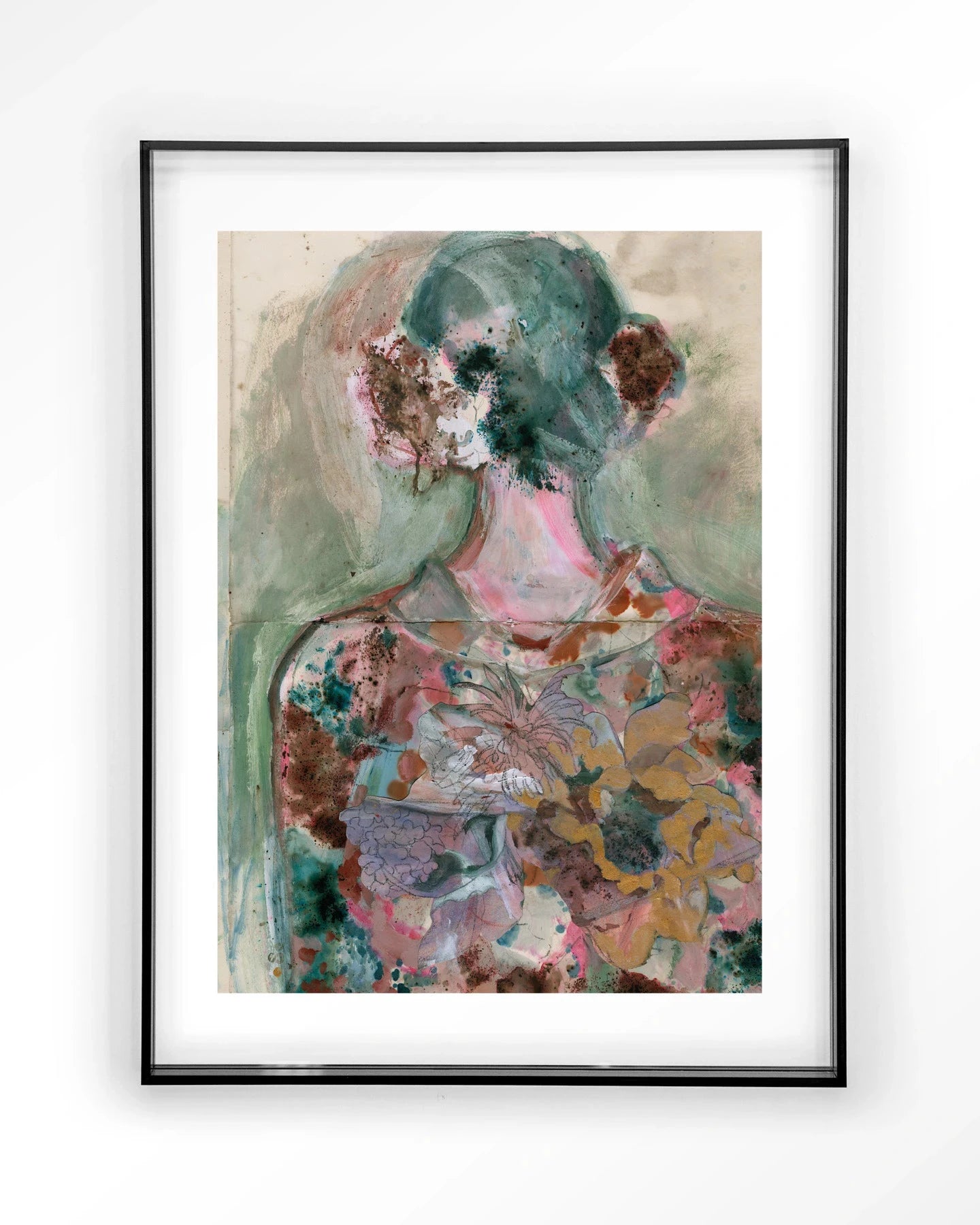 Eclectische moderne wanddecoratie van Urban Cotton met kunstprint, acrylframe en wandkleed in zwart, geschikt voor stijlvolle interieur.