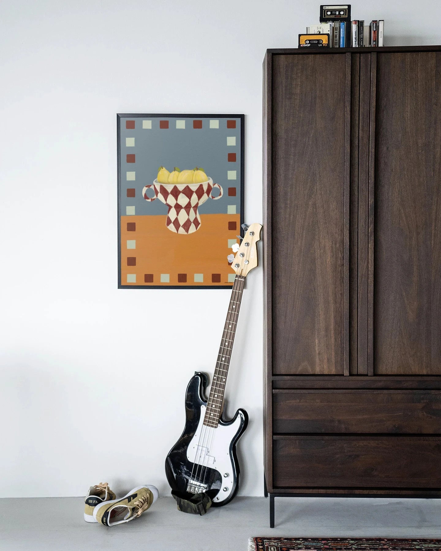 Urban Cotton Eclectic Series 4 kunstprint met houten frame en zwart glas, moderne wanddecoratie voor in huis