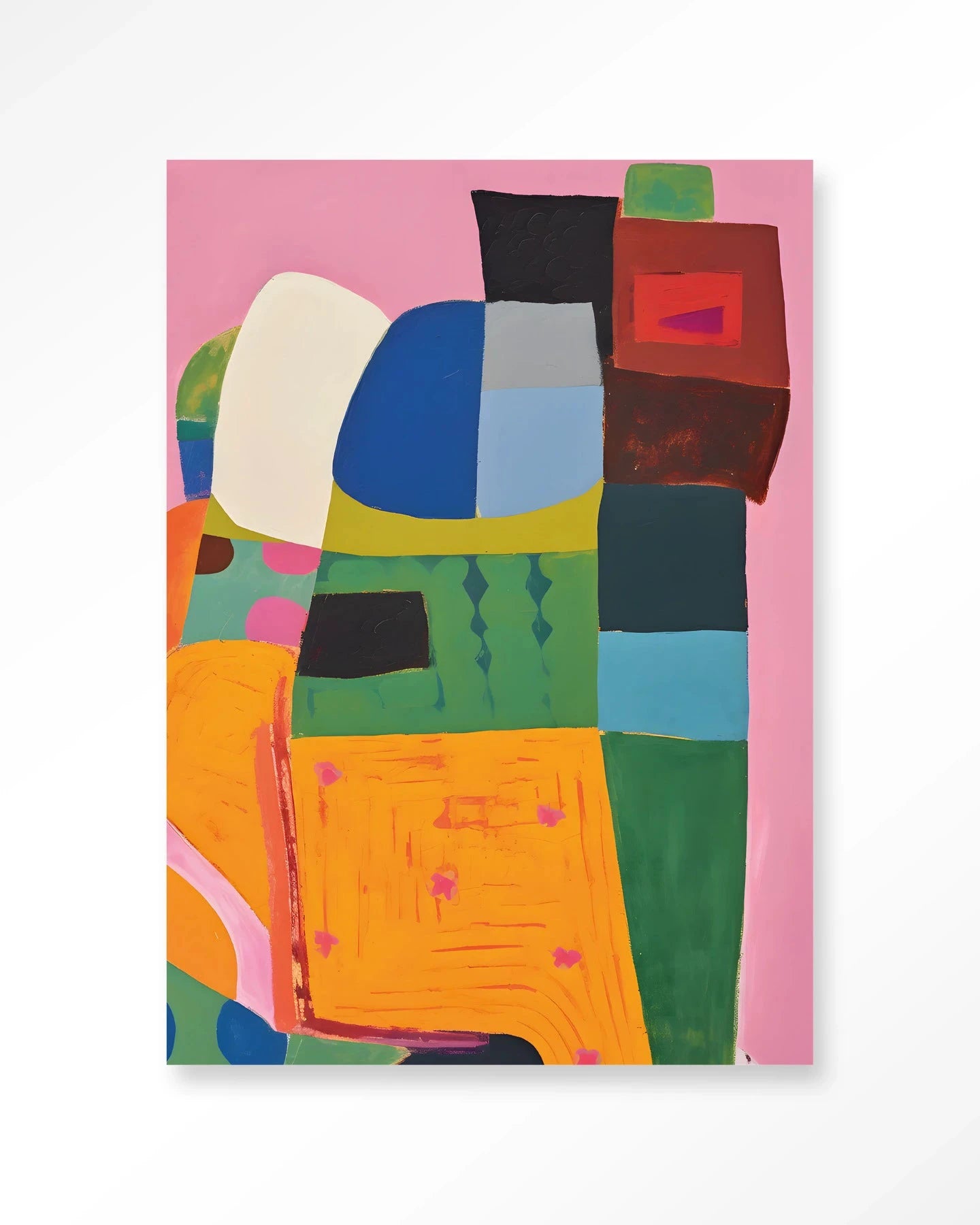Moderne kunst van Urban Cotton met kleurrijke abstracte patronen, geschikt als wanddecoratie of artprint voor in huis.