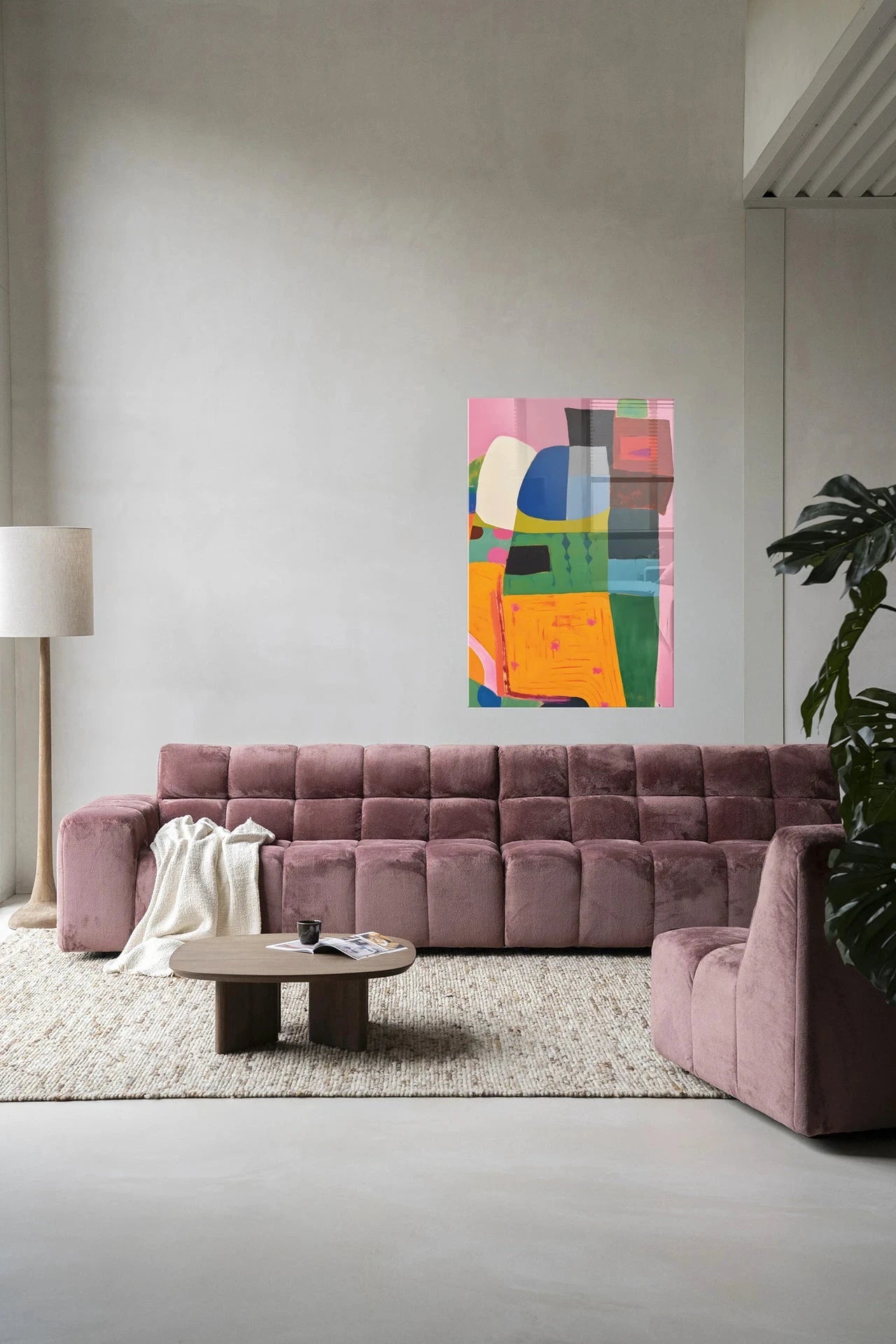 Moderne kunst van Urban Cotton met Fields of Colour glasart en wandkleed, kleurrijke wanddecoratie voor in huis