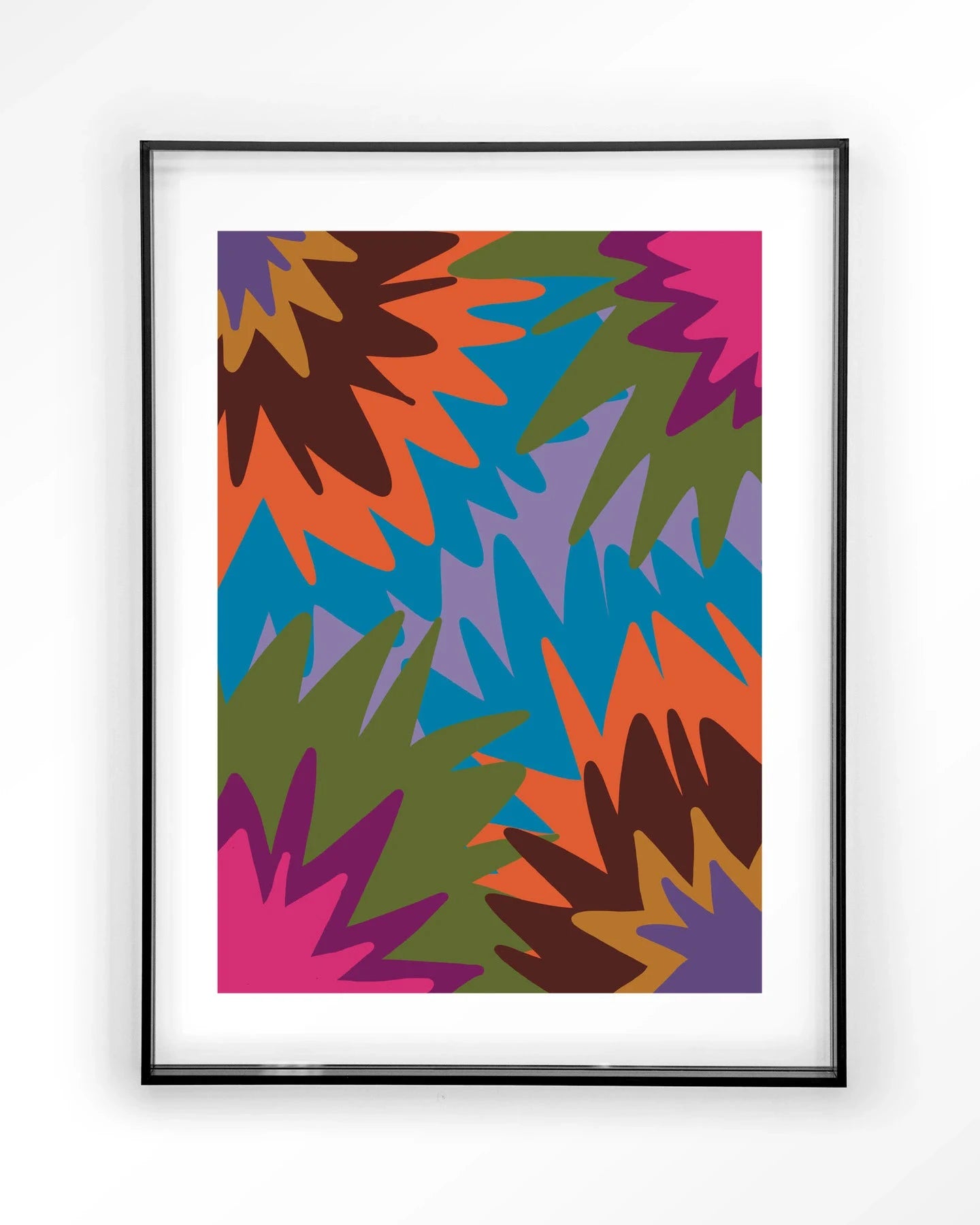 Moderne vuurwerk kunstprint van Urban Cotton, ingelijst in zwart acryl, geschikt als wanddecoratie en glas art.