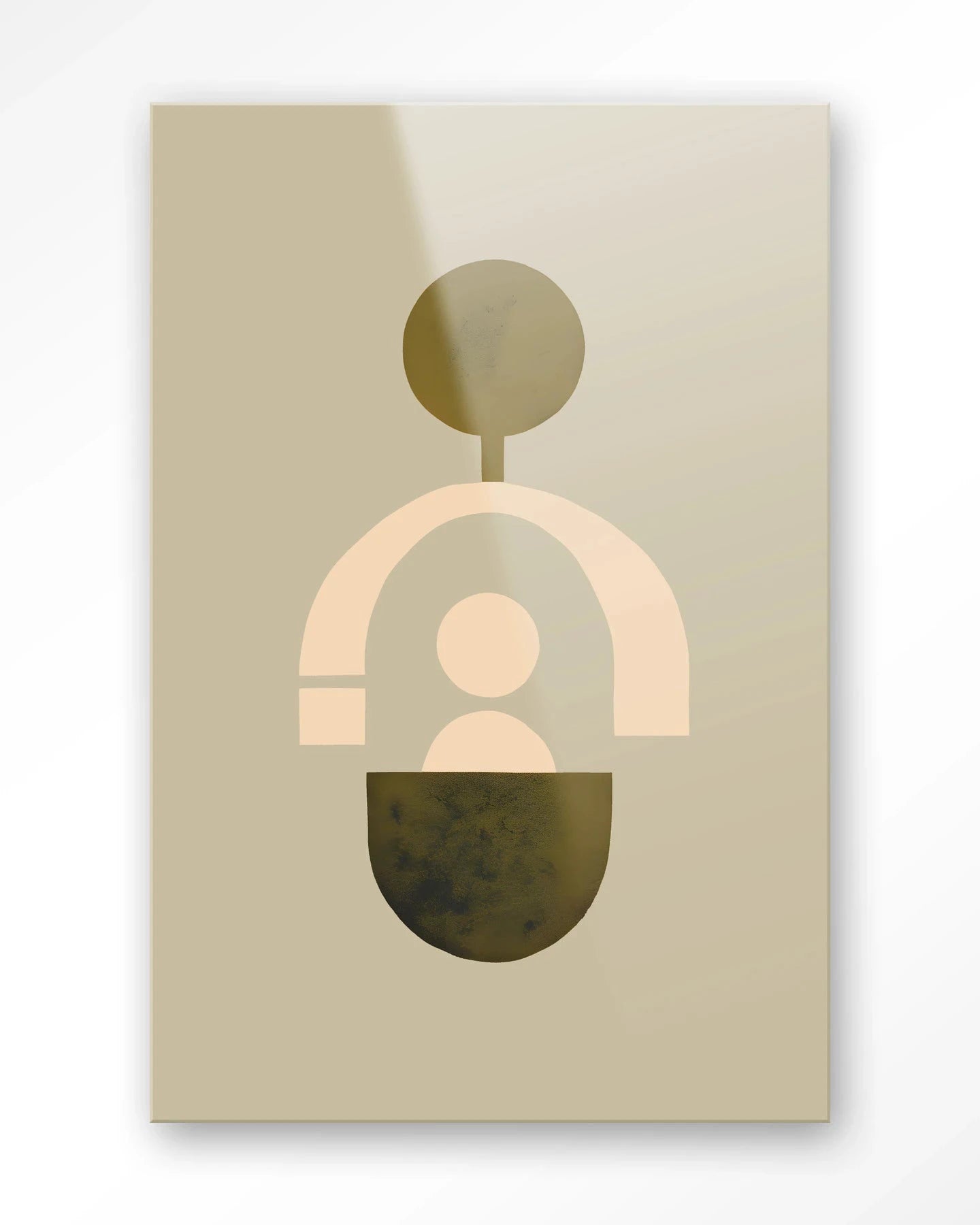 Moderne beige kunstwanddecoratie van Urban Cotton met glasart en wandkleed, abstracte en stijlvolle muurversiering