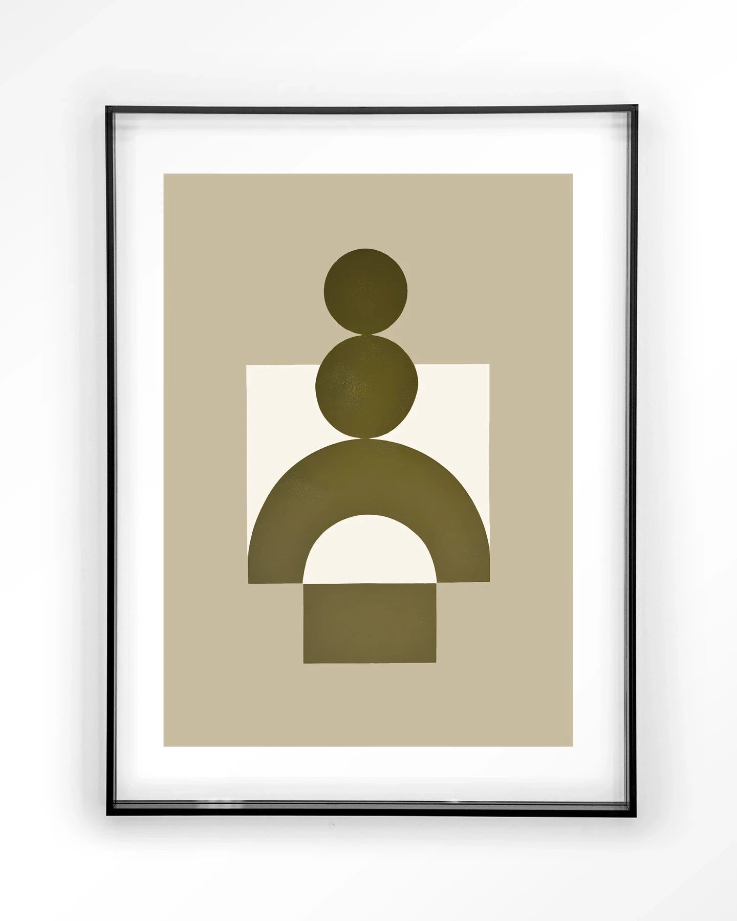 Forma 3 beige kunstprint van Urban Cotton, moderne wanddecoratie met acrylframe en zwart glas, abstracte kunst voor aan de muur.