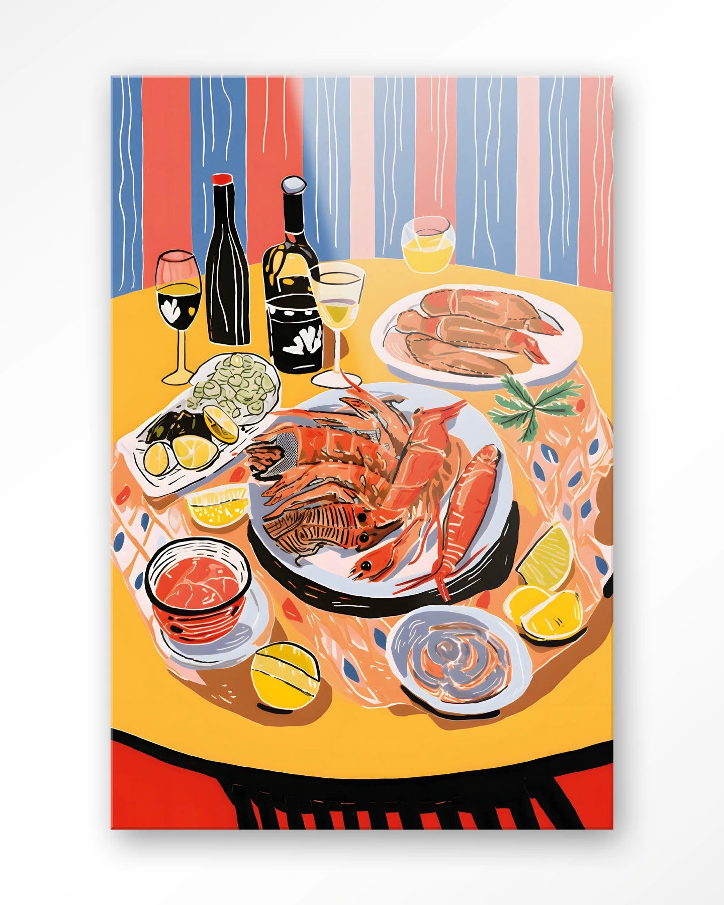 Moderne Fruits de Mer glaskunst als wanddecoratie van Urban Cotton, kleurrijk kunstwerk voor op de muur