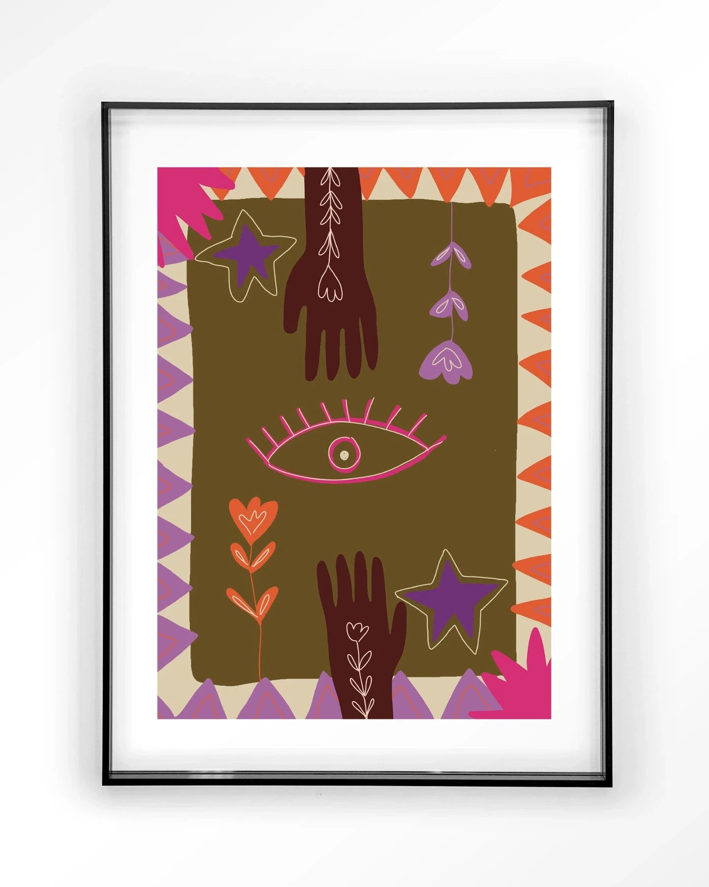 Moderne wanddecoratie met handontwerp, artprint in zwart acrylic frame, Urban Cotton kunst voor stijlvolle interieurversiering