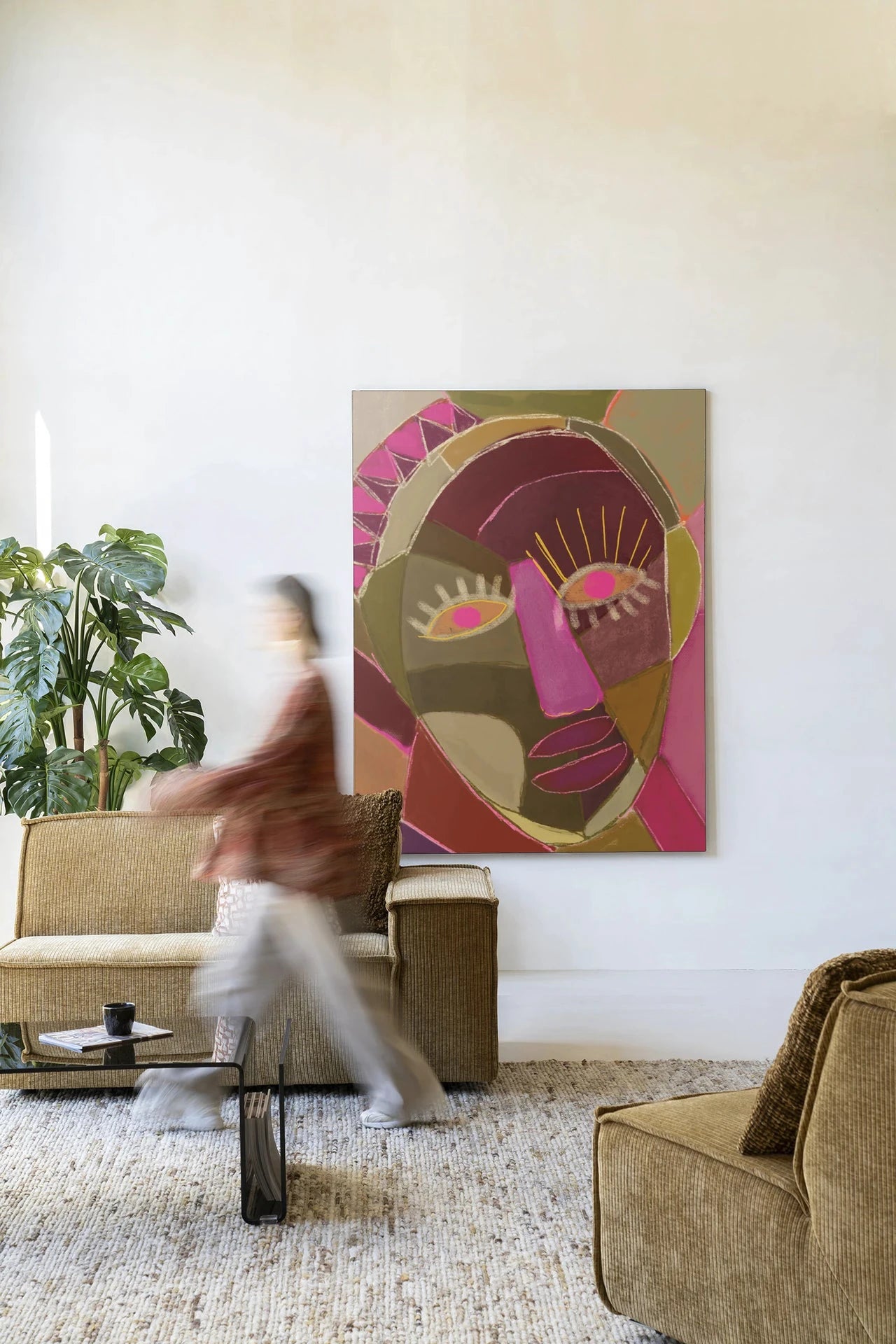 Moderne wanddecoratie kunst van Urban Cotton met glasart en wandkleed, kleurrijk en artistiek ontwerp voor in huis