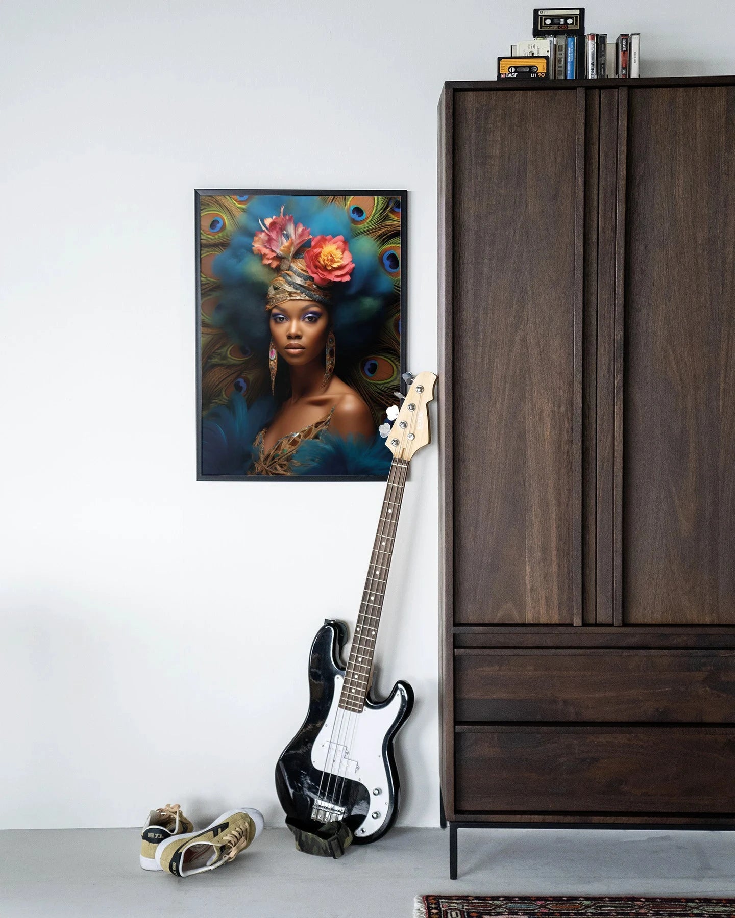 Moderne wanddecoratie van Urban Cotton, inclusief kunstprint en glasart, met houten zwart frame voor stijlvolle muurversiering.