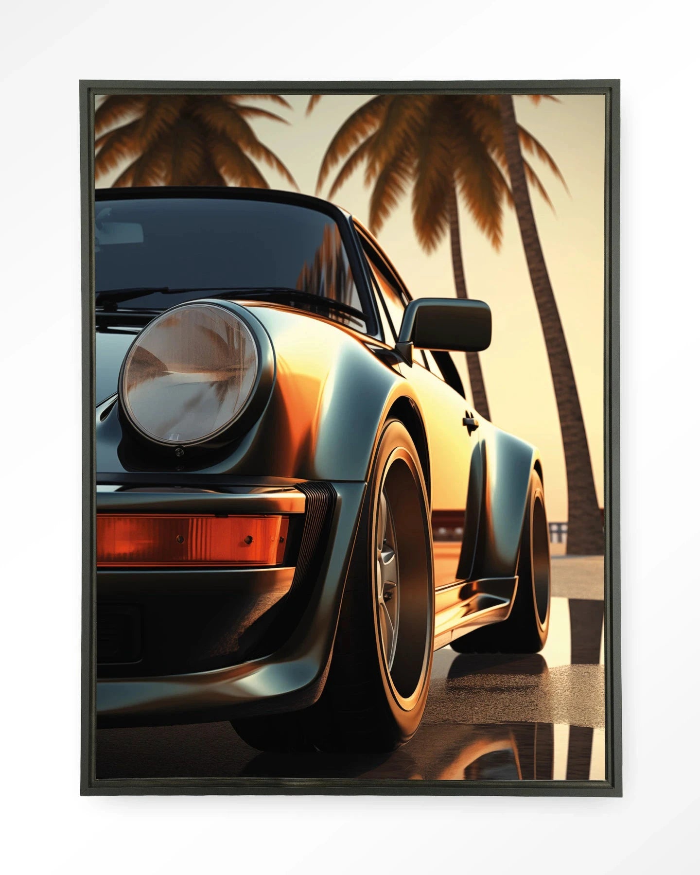 Urban Cotton Miami Style wandkleed met zwart zwevend frame, moderne kunstdecoratie met kleurrijk artprint en glasdetails