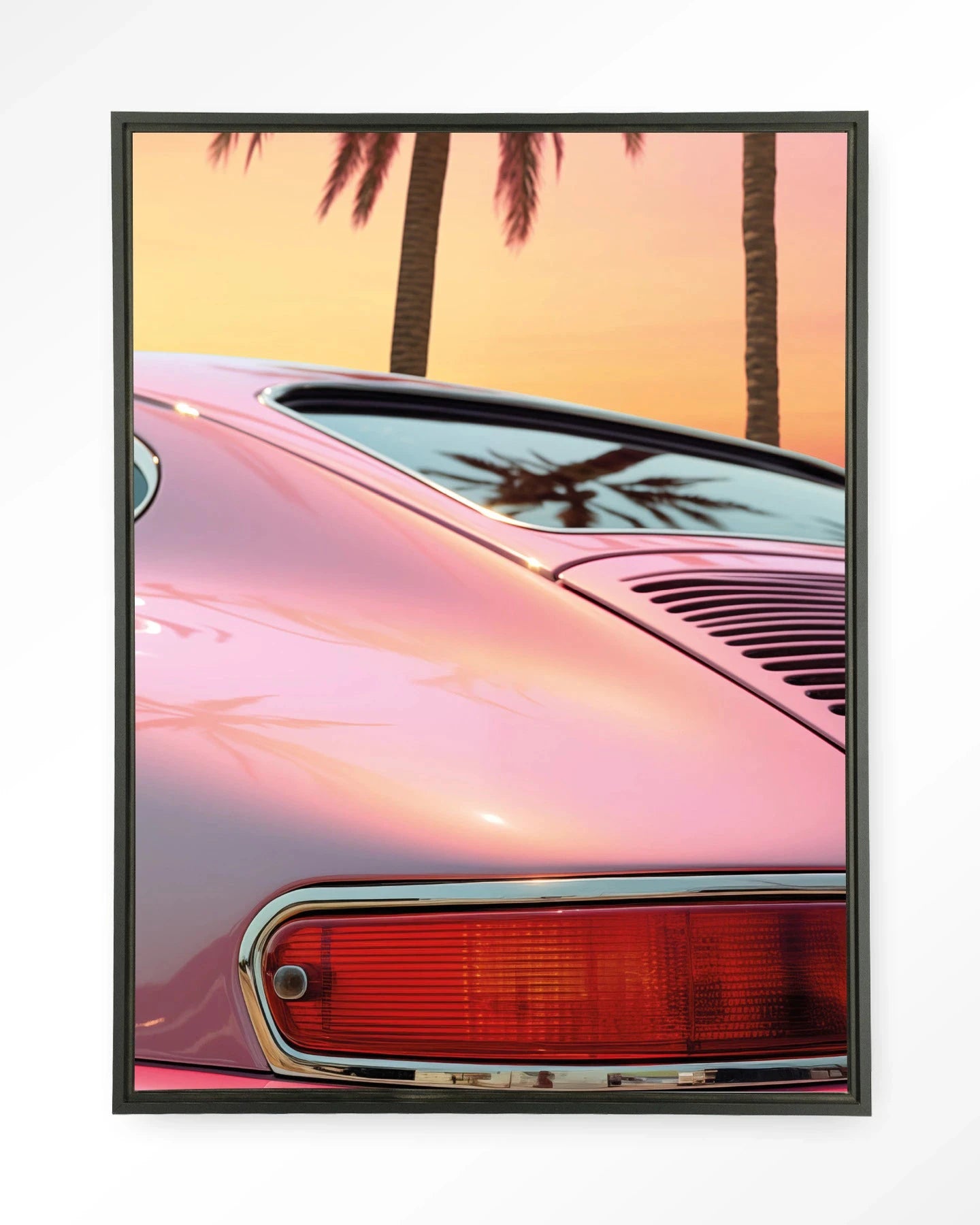 Moderne wanddecoratie van Urban Cotton met Miami Vice-thema, inclusief wandkleed en kunstprint in zwart frame