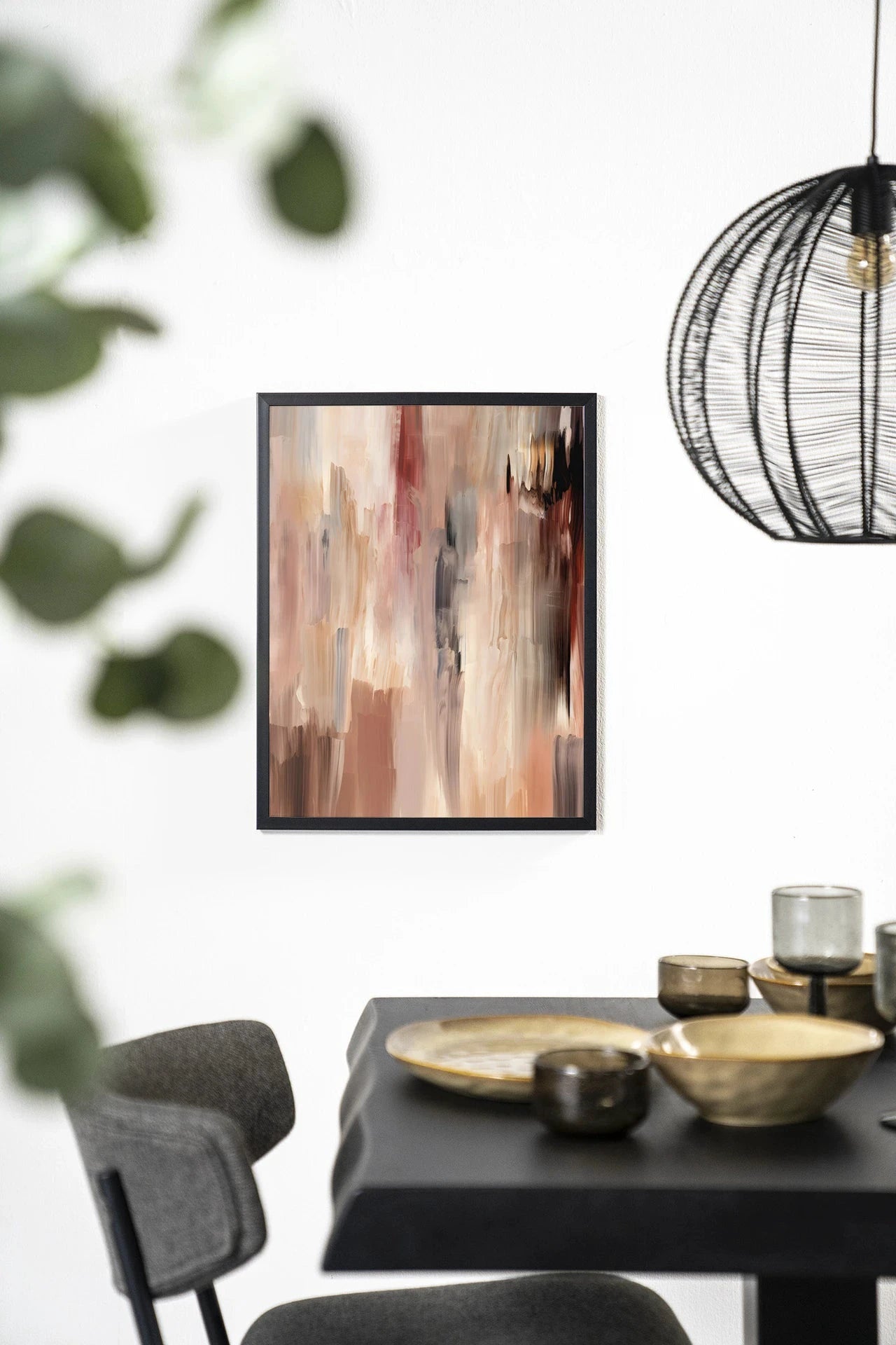 Moderne wanddecoratie van Urban Cotton, kunstprint met houten frame en zwart glas, Monterosso design voor stijlvolle muren
