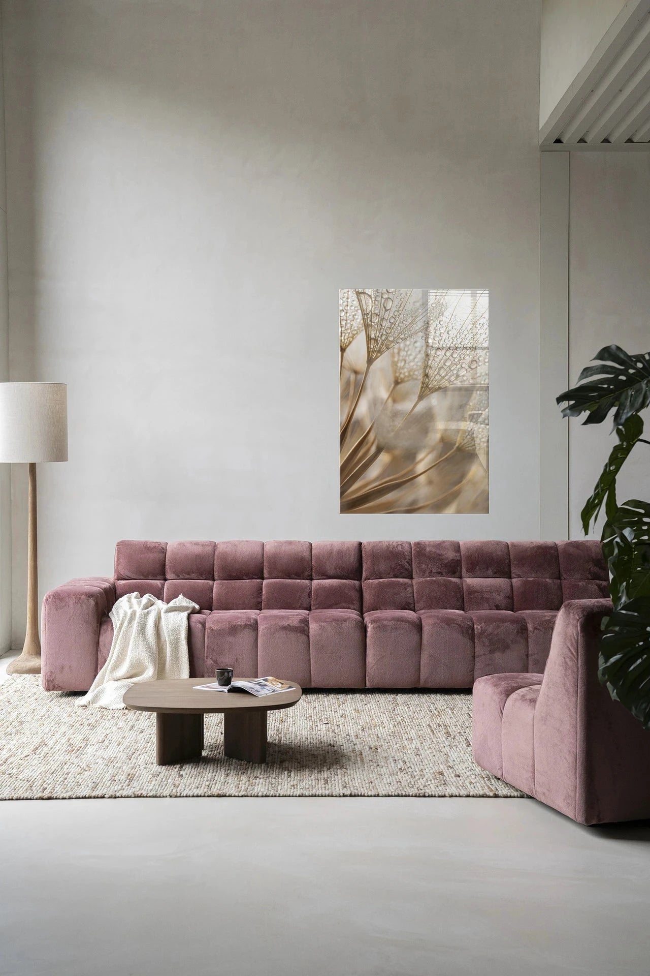 Abstract kunstwerk van Urban Cotton met natuurlijke patronen, glas en textiel, moderne wanddecoratie voor in huis
