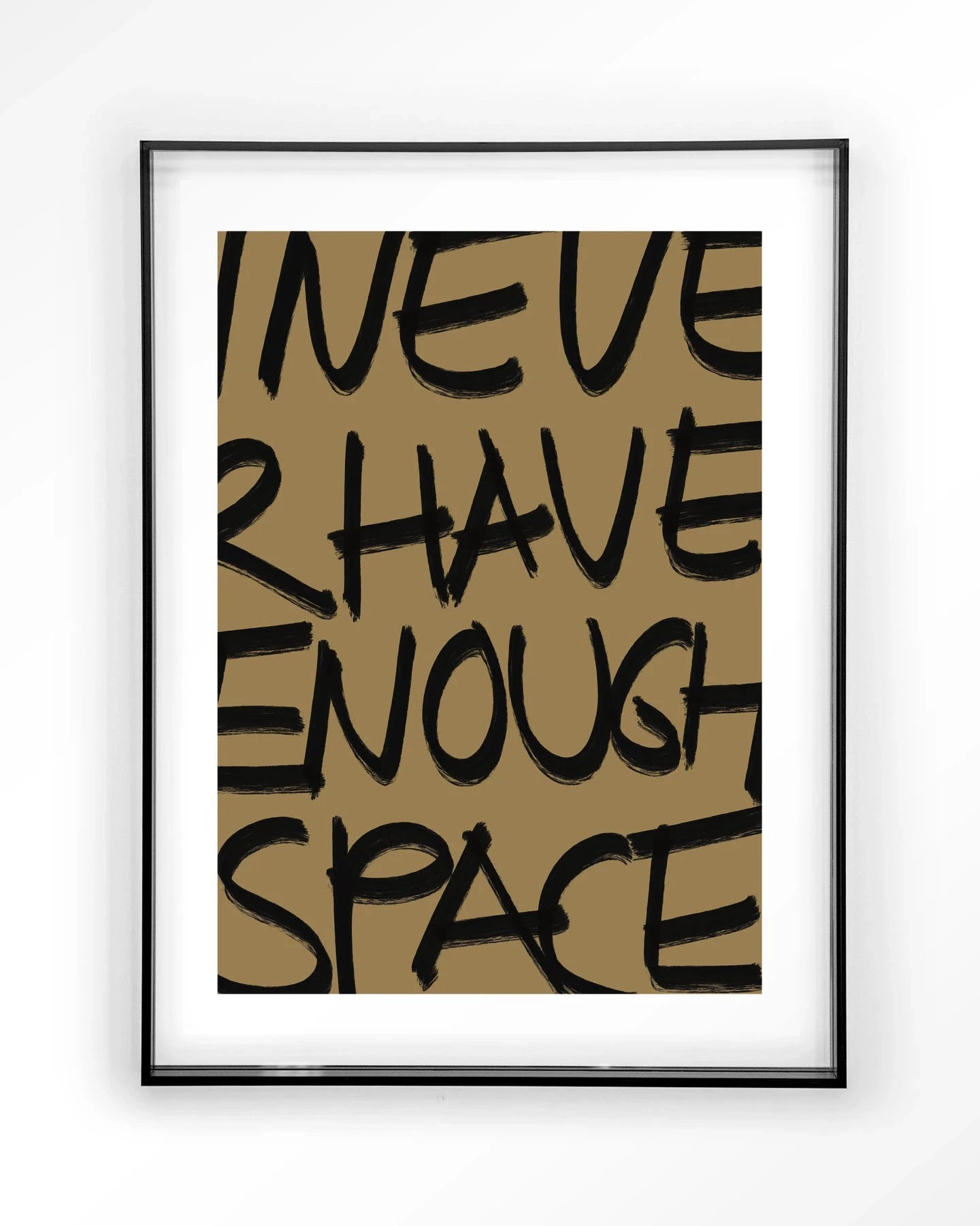 Moderne kunstprint "No Space" van Urban Cotton met zwart acryl frame, wanddecoratie met abstract design en glasdetails.