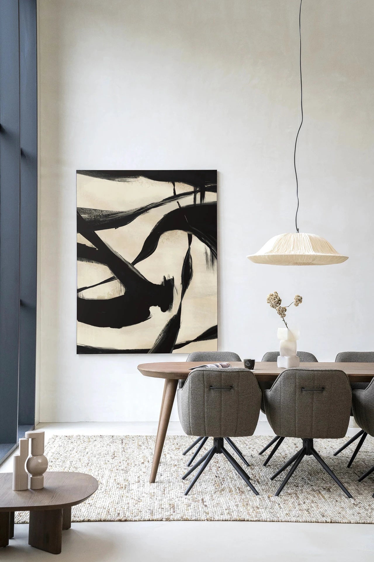 Moderne wanddecoratie van Urban Cotton met kunstprint, glasart en wandkleed met Nocturne Fortex ontwerp in frame