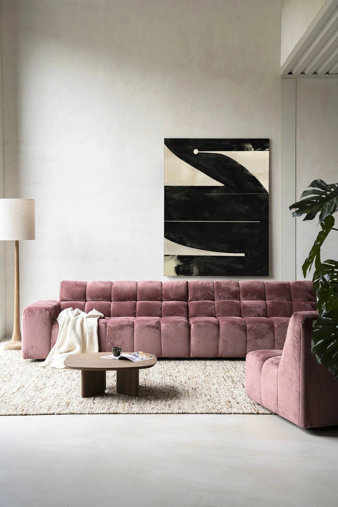 Moderne wanddecoratie van Urban Cotton, Nocturne Oasis kunstprint en wandkleed met glasart en frame, abstract ontwerp in kalme kleuren