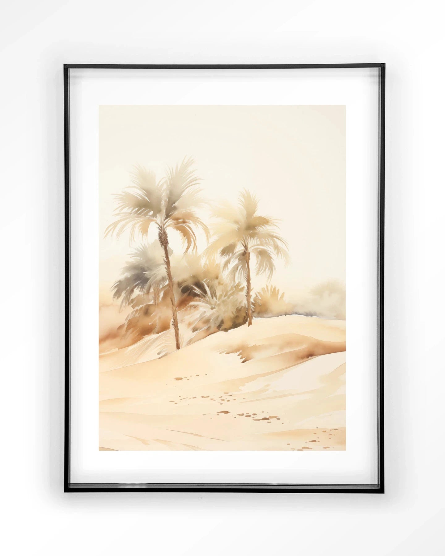 Moderne Palm Dust kunstprint van Urban Cotton in zwart acryl frame, muurdecoratie met abstracte palm motieven.