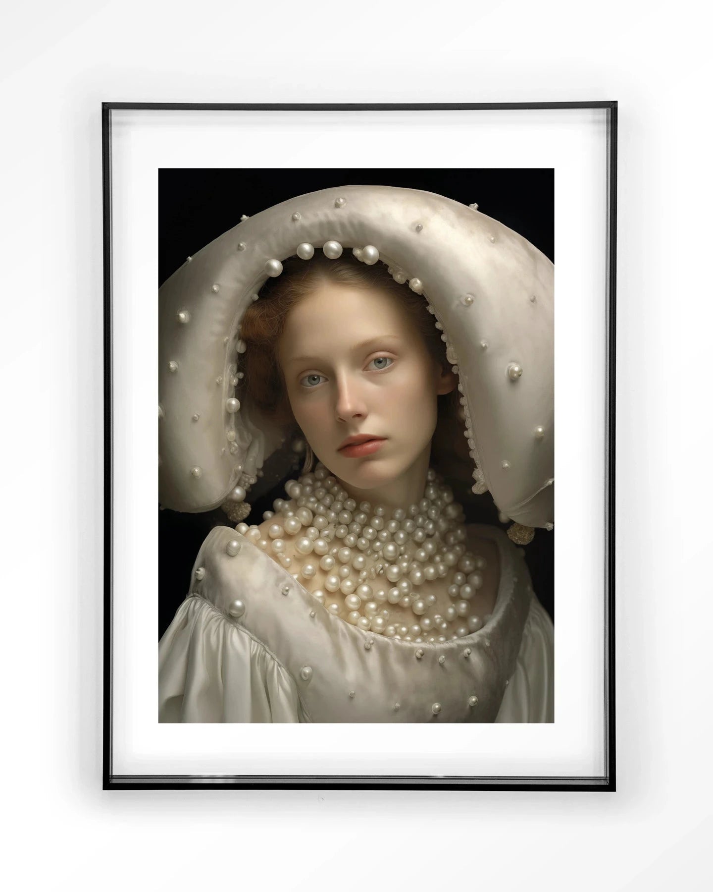 Moderne kunstprint Pearl Princess van Urban Cotton met glas en zwart lijst, wanddecoratie voor een eigentijdse uitstraling