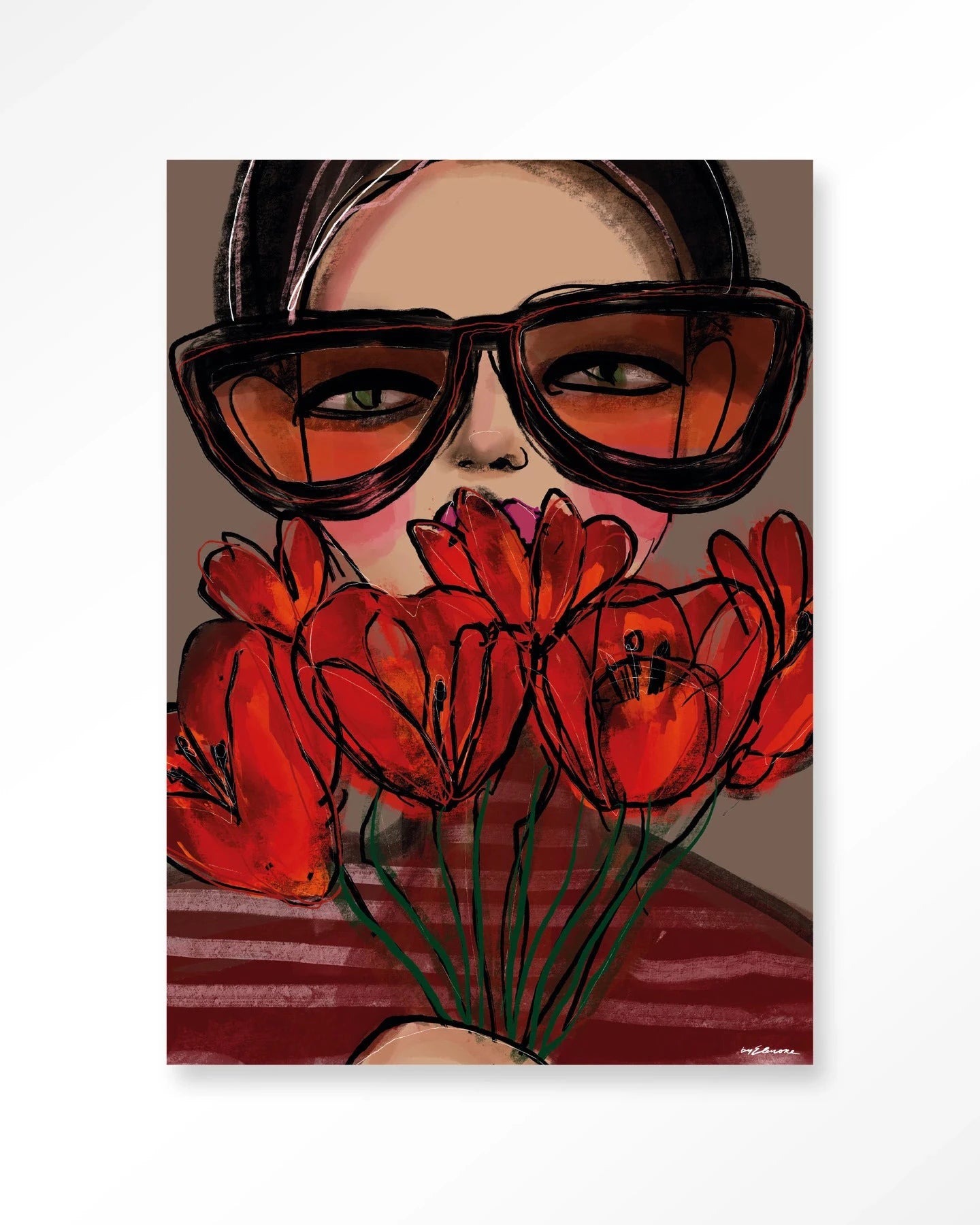 Moderne Poppy kunstwanddecoratie van Urban Cotton met een artprint en glasart, inclusief wandkleed voor stijlvolle muurversiering