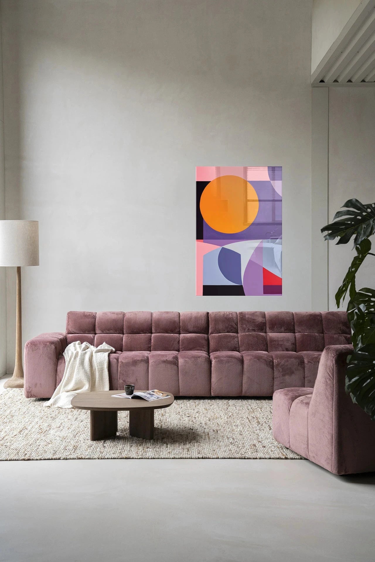 Moderne wanddecoratie van Urban Cotton met glaskunst en artprint, kleurrijk en abstract design voor op de muur