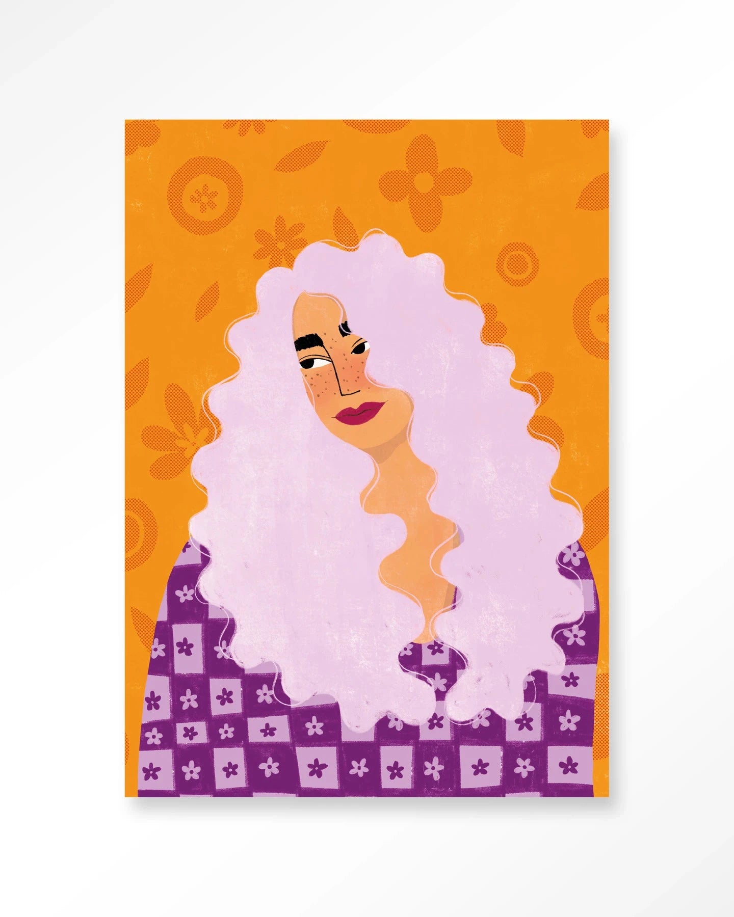 Moderne wanddecoratie met retro girly design, artprint en glaskunst van Urban Cotton, perfect als kleurrijk wandkleed of muurkunst.