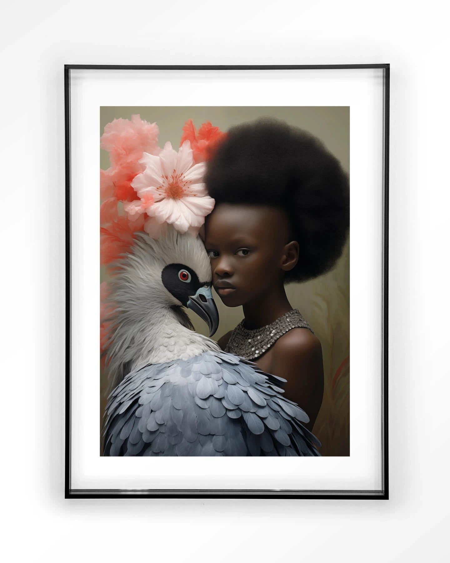 Reye moderne wanddecoratie kunstprint met acryl frame in zwart, inclusief glass art en wandkleed van Urban Cotton