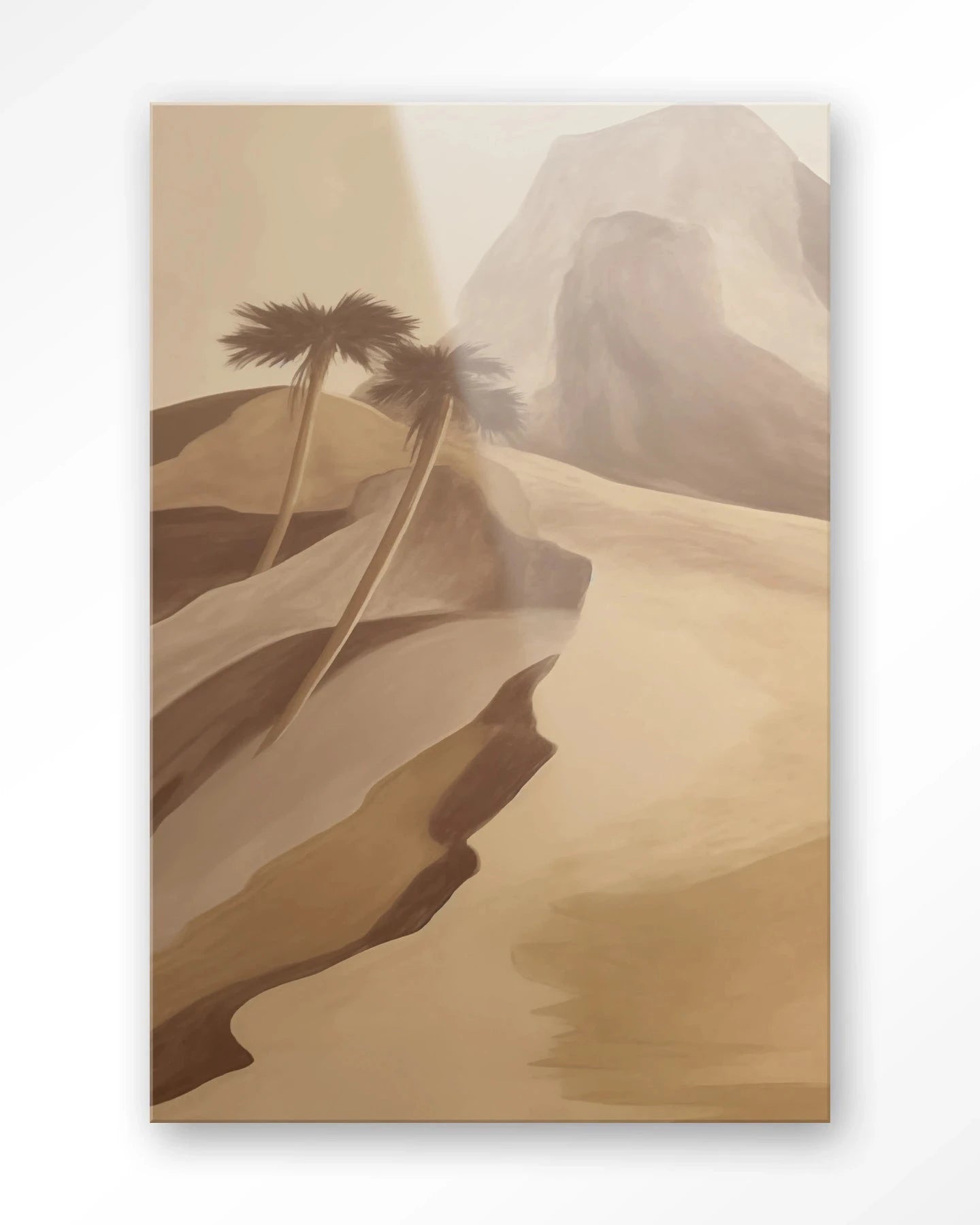 Modern kunstwerk Rocky Palm van Urban Cotton, glaskunst met palmmotief als wanddecoratie, kleurrijk en eigentijds design.