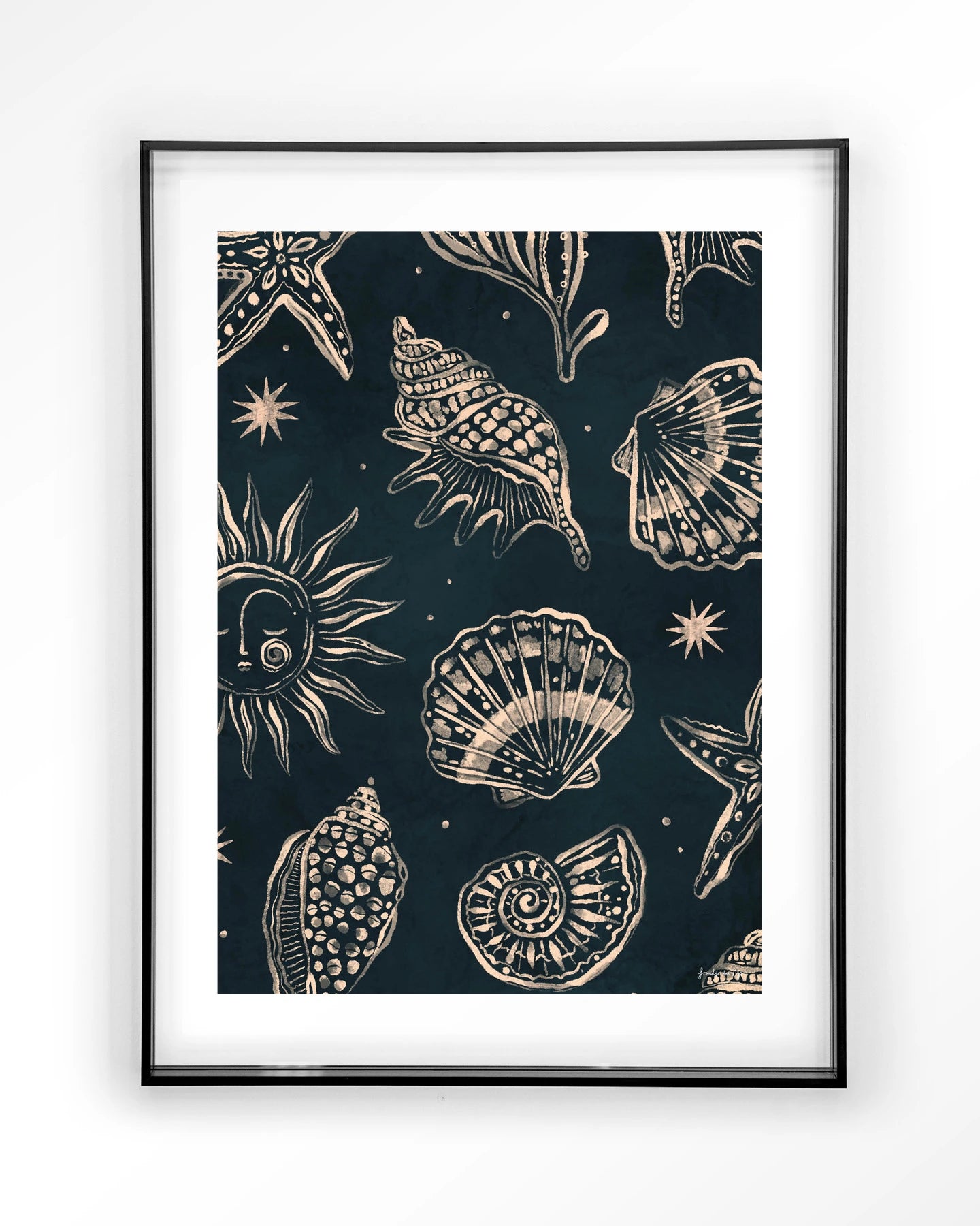 Seashells Midnight - Moderne Wanddecoratie | Artprint, Glass Art & Wandkleed by Urban Cotton