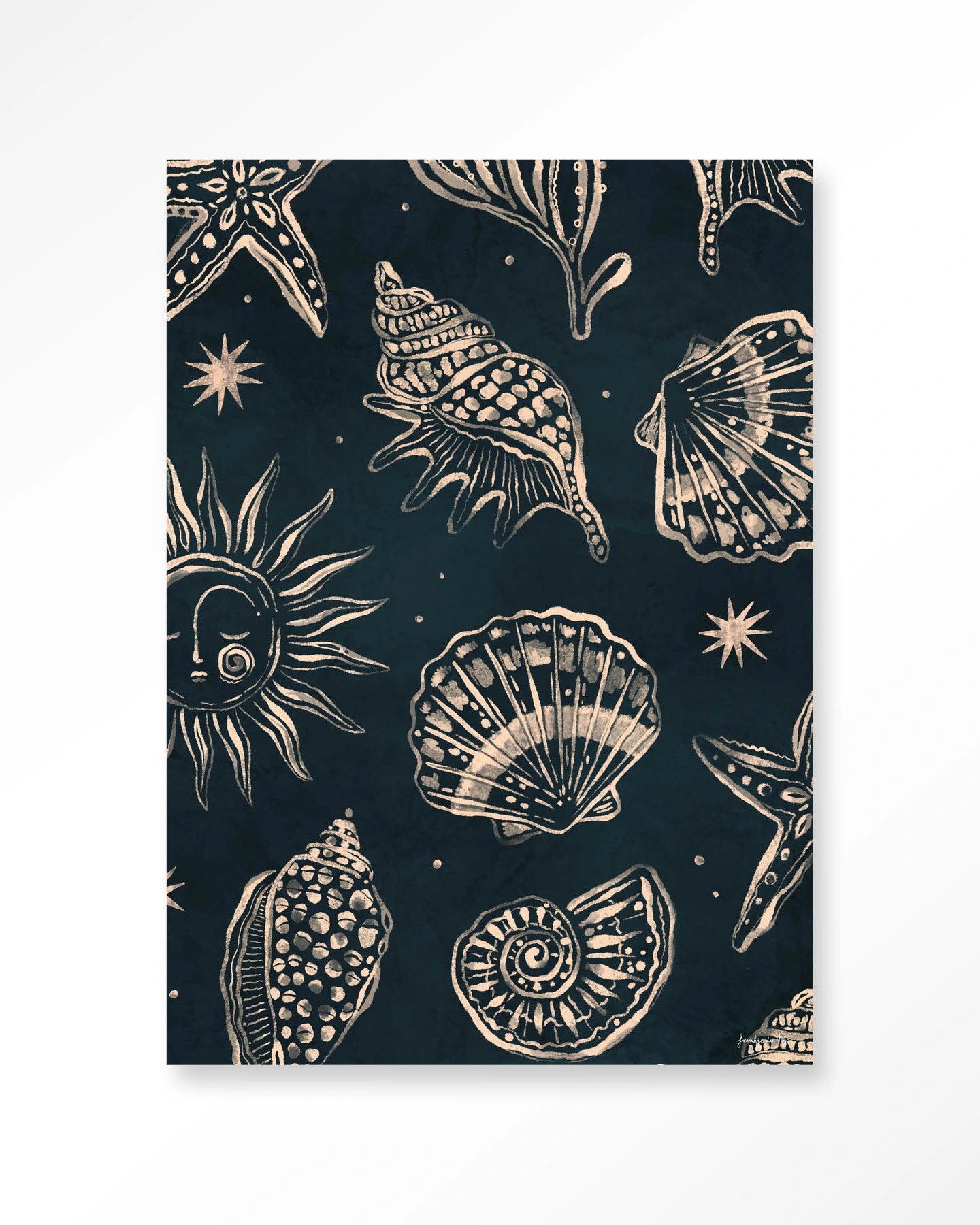 Seashells Midnight - Moderne Wanddecoratie | Artprint, Glass Art & Wandkleed by Urban Cotton