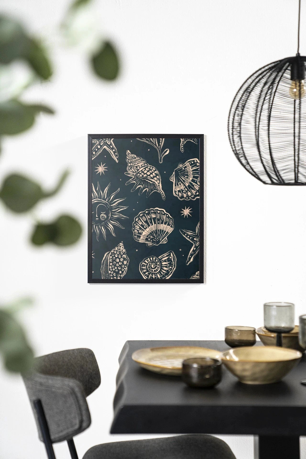 Seashells Midnight - Moderne Wanddecoratie | Artprint, Glass Art & Wandkleed by Urban Cotton
