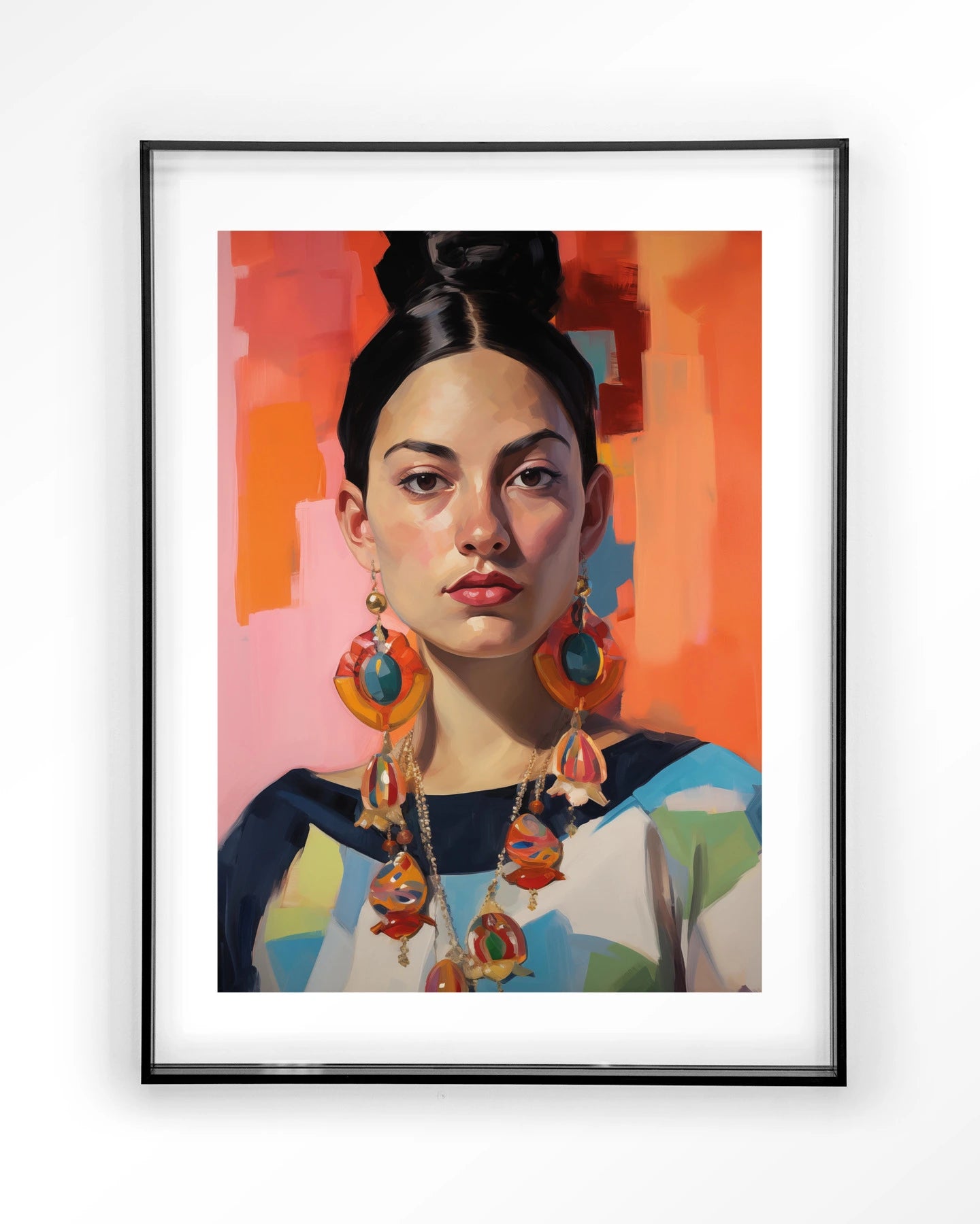 Moderne wanddecoratie met kunstprint van Urban Cotton, afgebeeld in zwart acryl frame en glass art wandkleed.