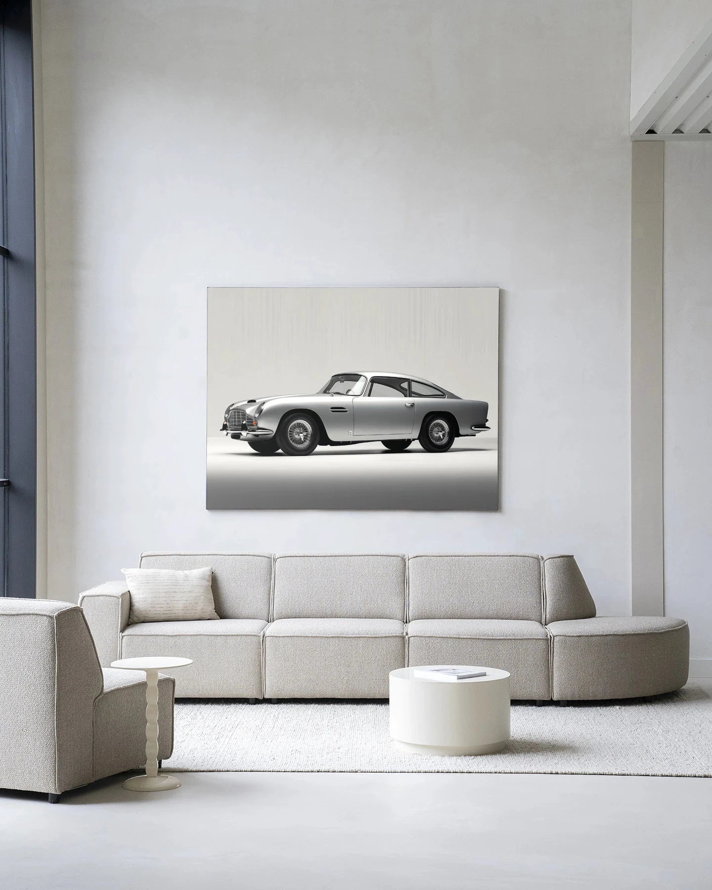 Modern kunstwanddecoratie van Urban Cotton met Silver Ride, inclusief wandkleed en glazen kunstprint in een stijlvolle frame