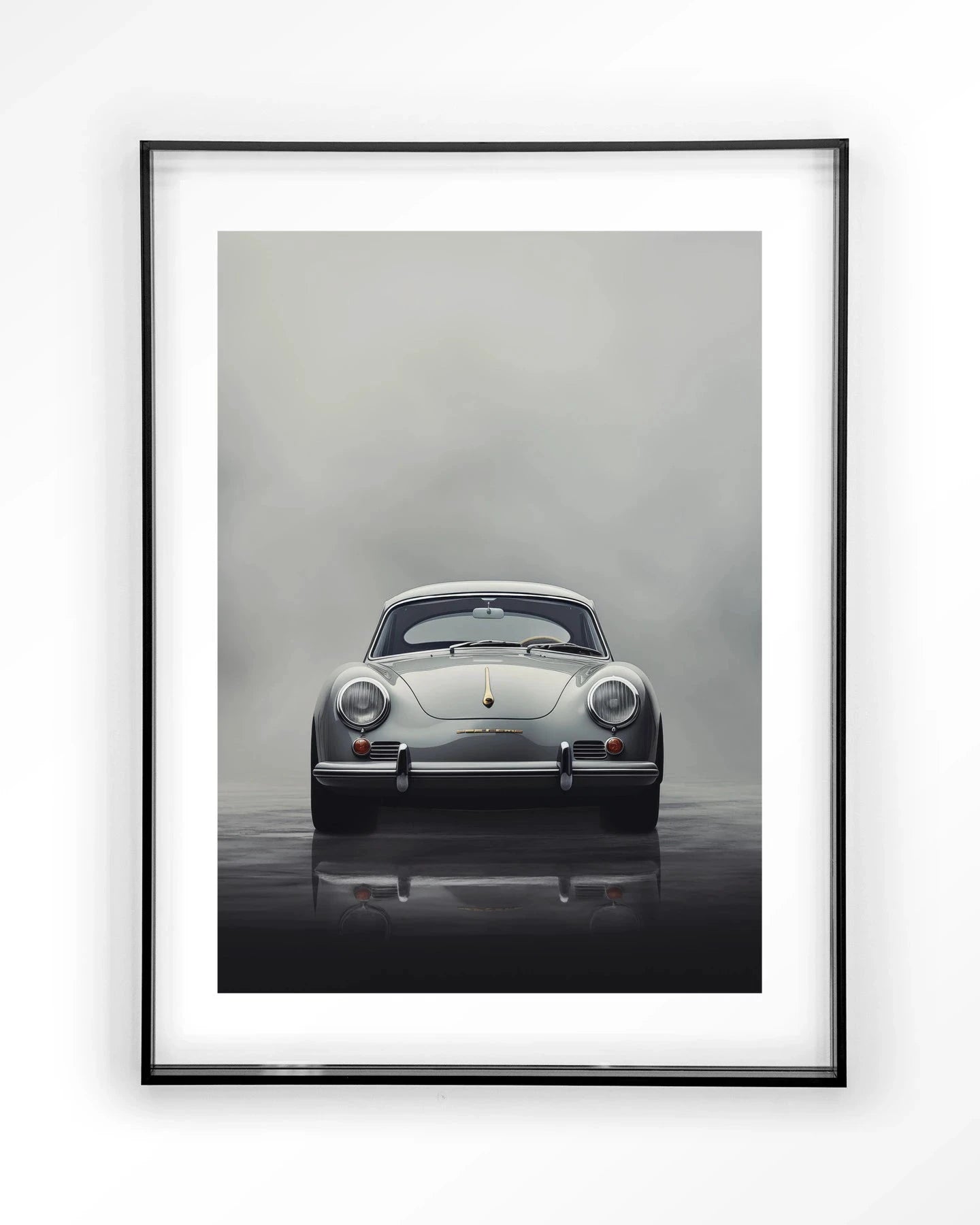 Modern kunstprint van een rokerige auto met zwart acrylframe, wanddecoratie van Urban Cotton, geschikt als kunst aan de muur.