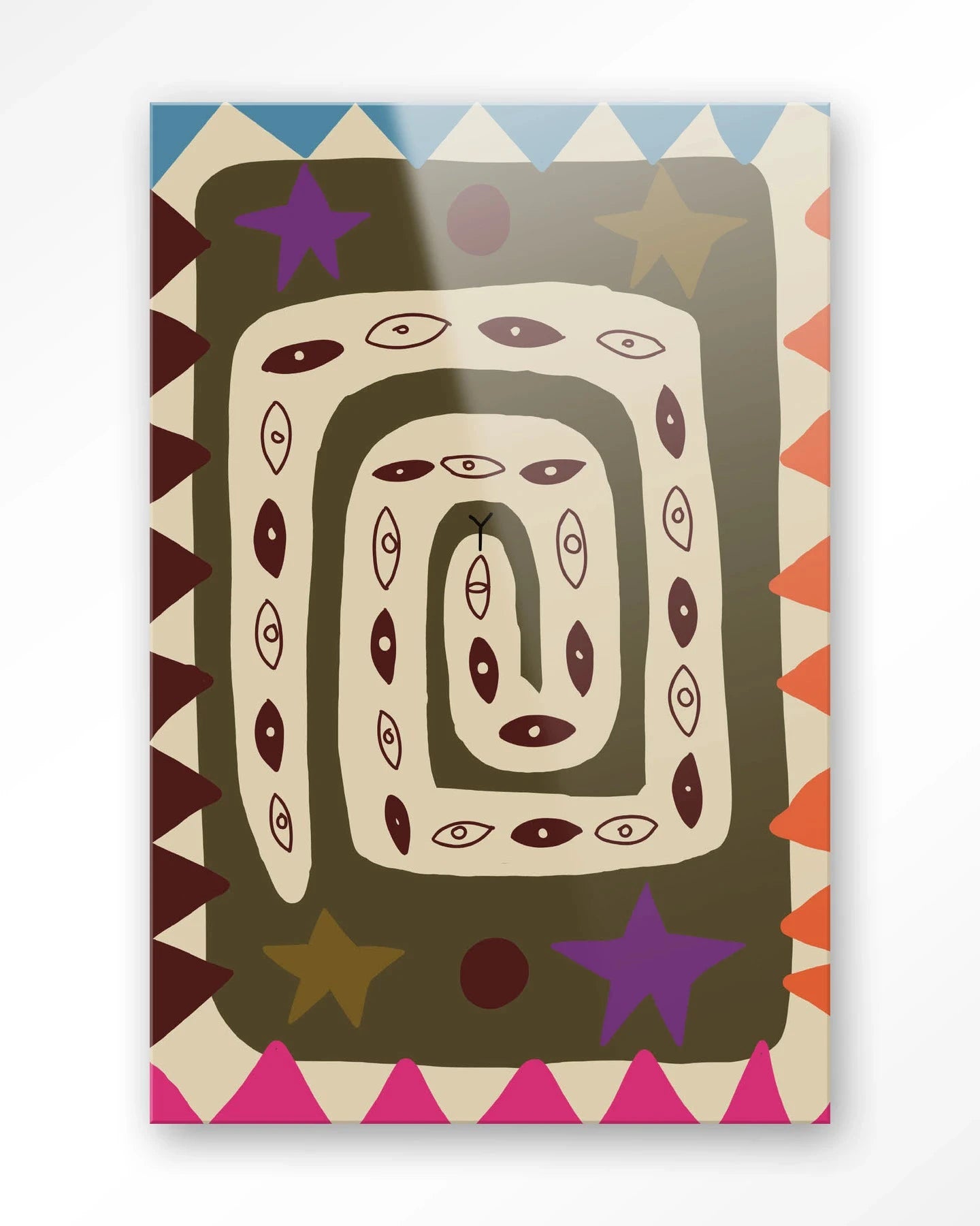 Moderne Urban Cotton Snake Eye glaskunst wanddecoratie met opvallend design en kleurrijk kunstwerk voor op de muur.