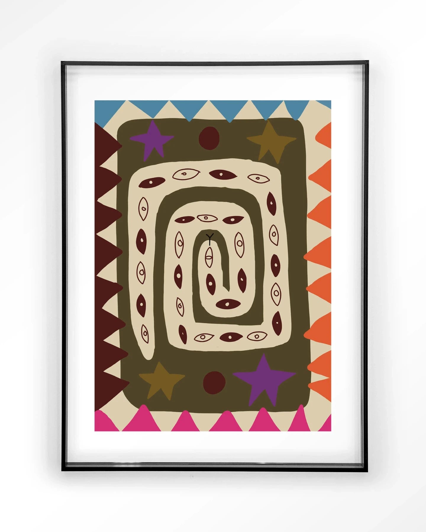 Moderne Snake Eye kunstprint van Urban Cotton met zwart acryl frame, geschikt als wanddecoratie en kunstobject