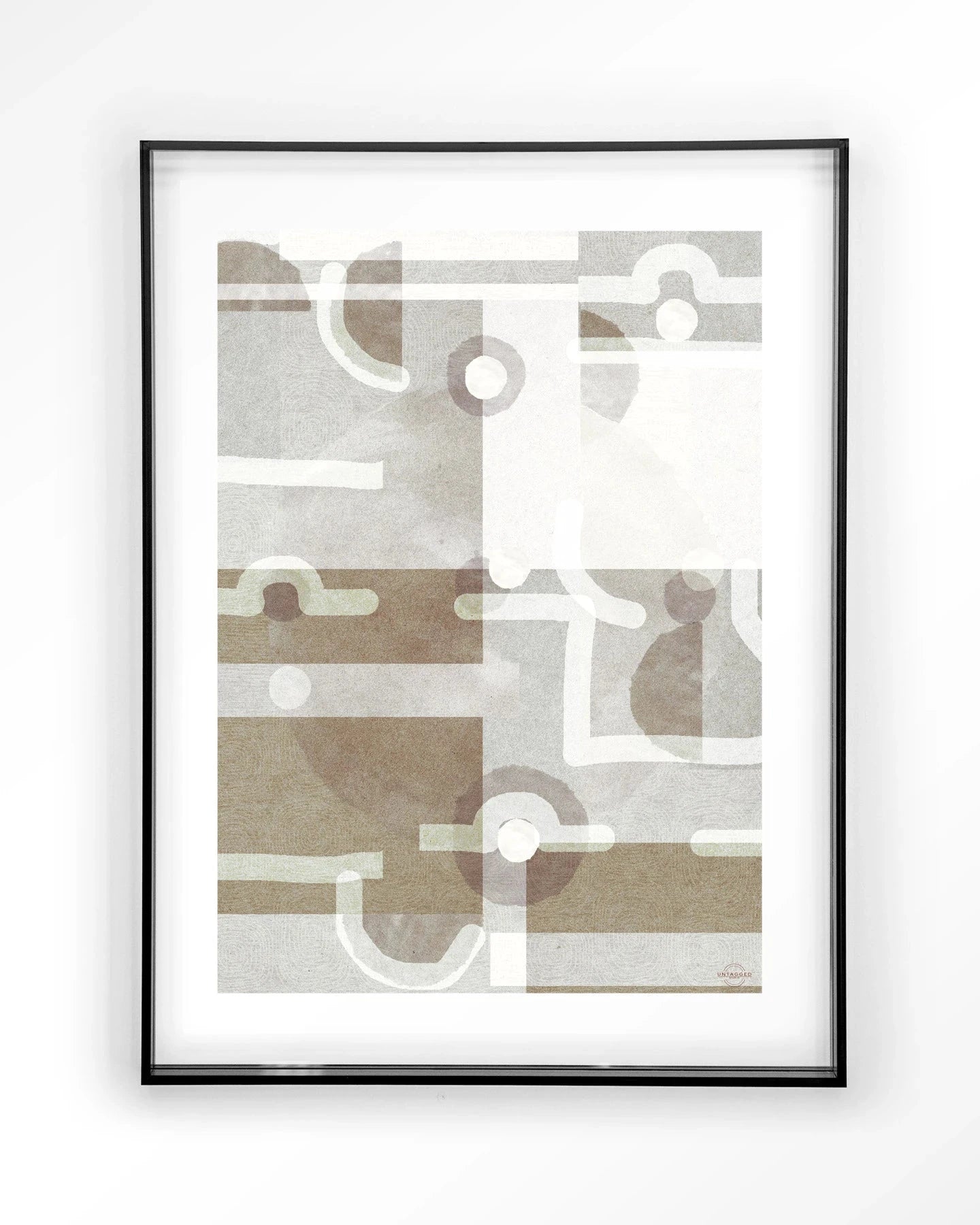 Moderne kunstprint van Symbols Of The Universe door Urban Cotton, afgebeeld in een zwarte acryllijst, geschikt als wanddecoratie.