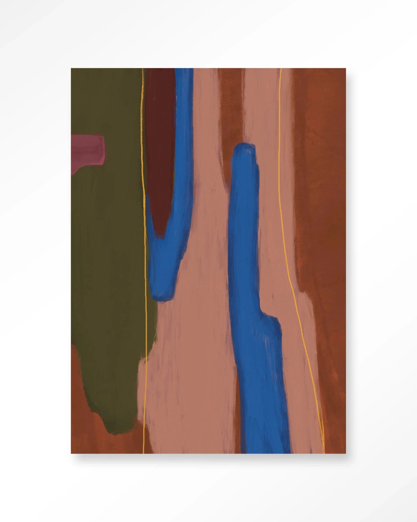 Moderne wanddecoratie van Urban Cotton, inclusief kunstprint, glazen kunstwerk en wandkleed met abstract ontwerp.