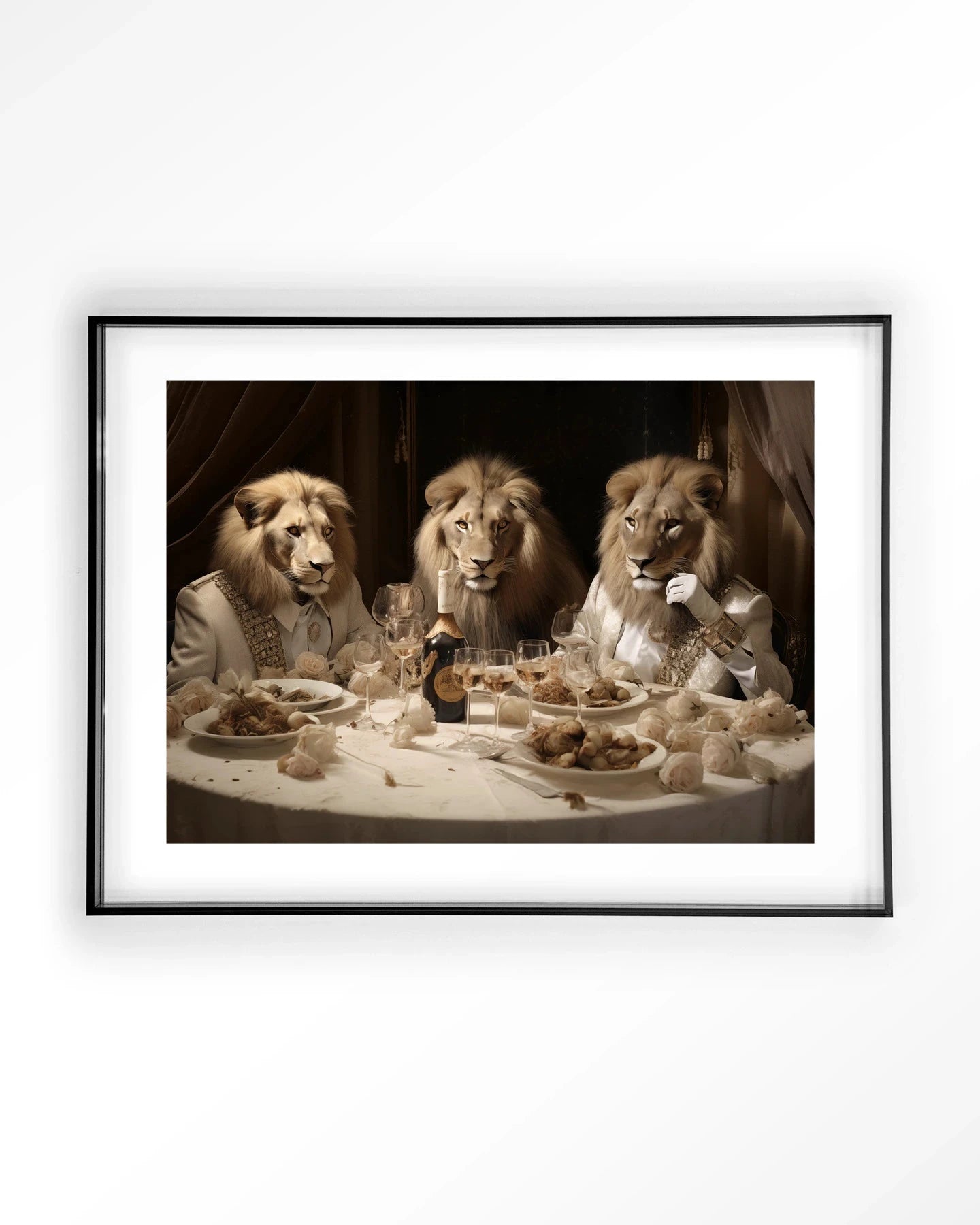 Moderne kunstprint van The Gentlelions Club door Urban Cotton, ingelijst met zwart acryl voor stijlvolle wanddecoratie